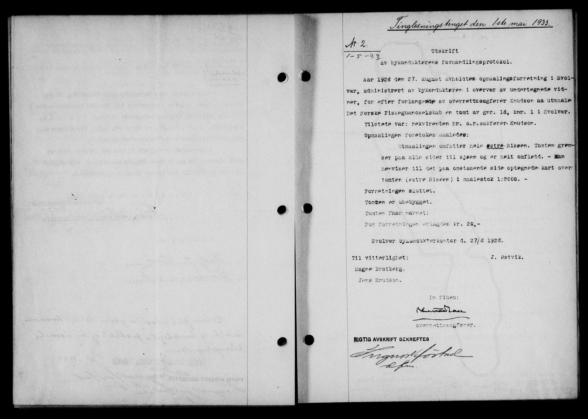 Lofoten sorenskriveri, SAT/A-0017/1/2/2C/L0027b: Mortgage book no. 27b, 1933-1933, Deed date: 01.05.1933