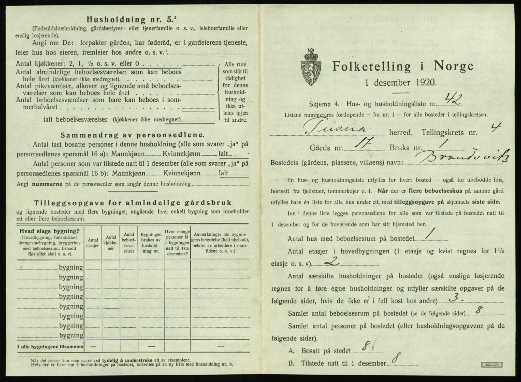 SAT, 1920 census for Tustna, 1920, p. 317