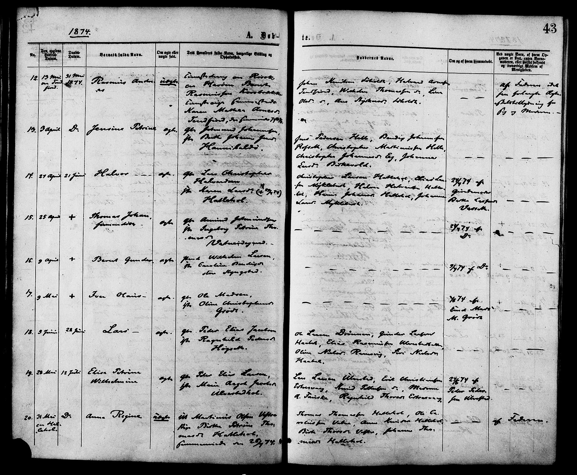 Ministerialprotokoller, klokkerbøker og fødselsregistre - Møre og Romsdal, AV/SAT-A-1454/525/L0373: Parish register (official) no. 525A03, 1864-1879, p. 43