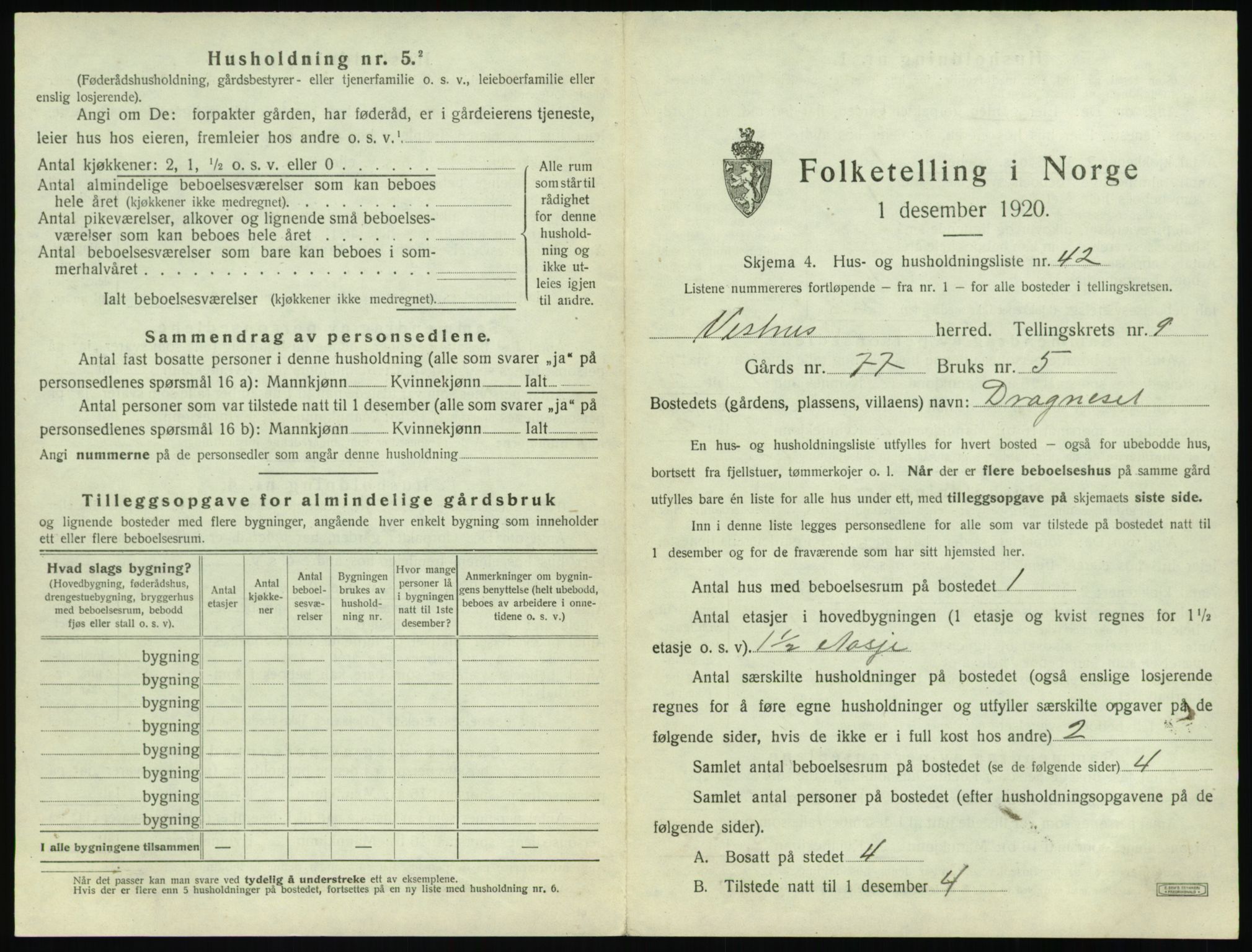 SAT, 1920 census for Vestnes, 1920, p. 1019