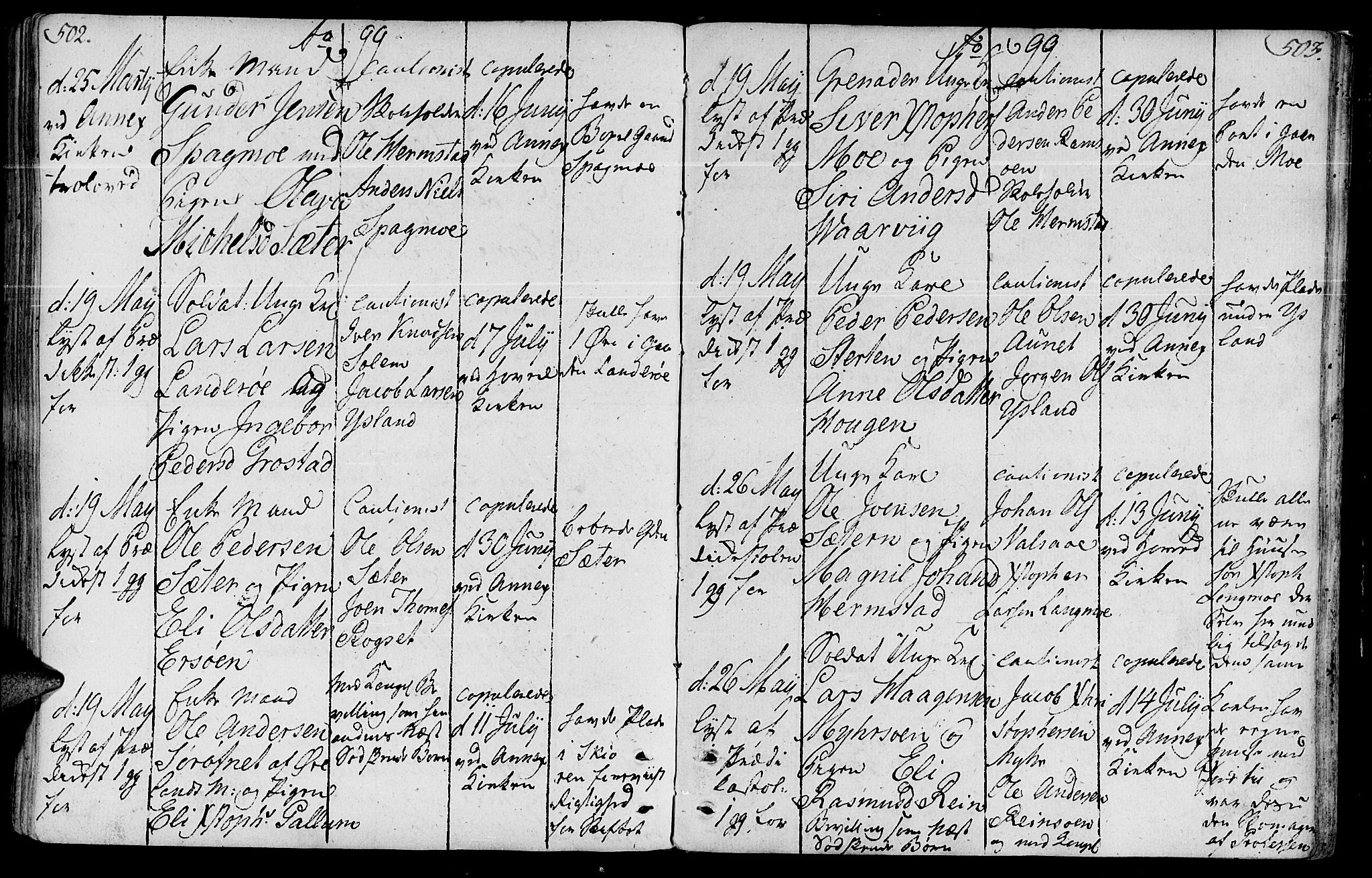 Ministerialprotokoller, klokkerbøker og fødselsregistre - Sør-Trøndelag, AV/SAT-A-1456/646/L0606: Parish register (official) no. 646A04, 1791-1805, p. 502-503