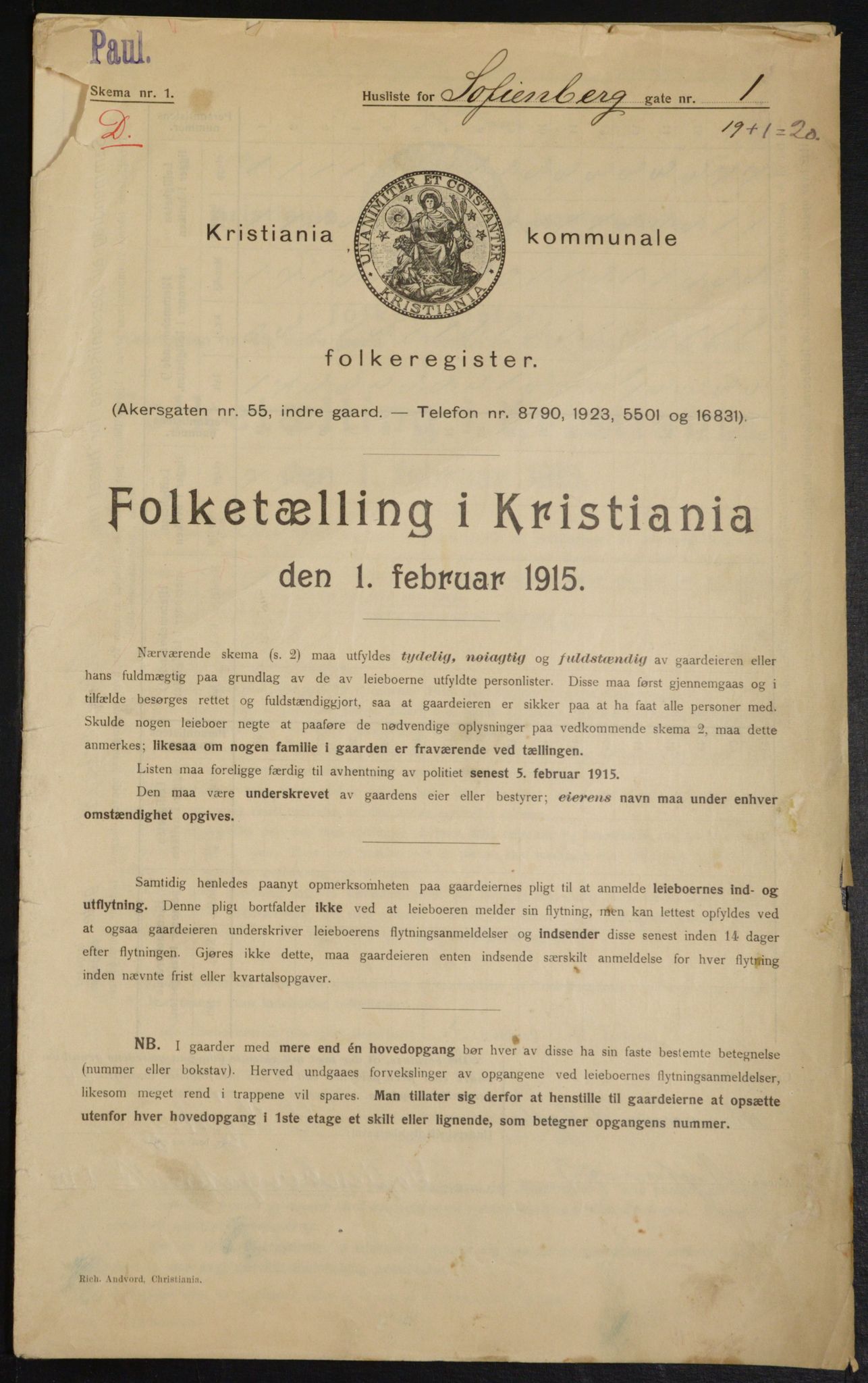 OBA, Municipal Census 1915 for Kristiania, 1915, p. 97992