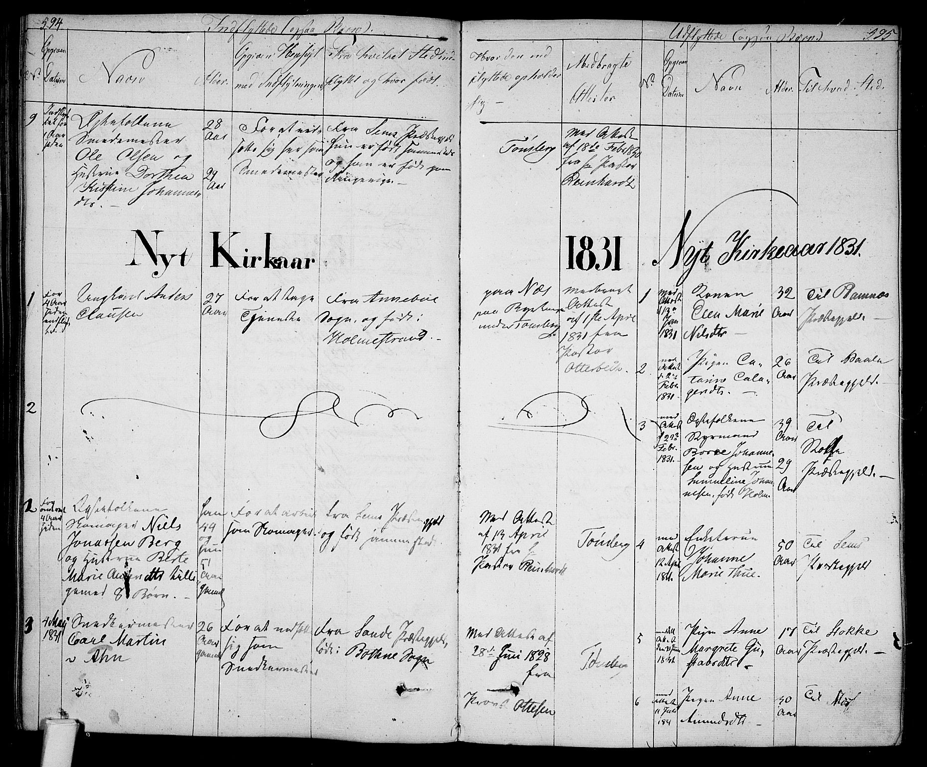 Tønsberg kirkebøker, AV/SAKO-A-330/F/Fa/L0005: Parish register (official) no. I 5, 1827-1836, p. 594-595