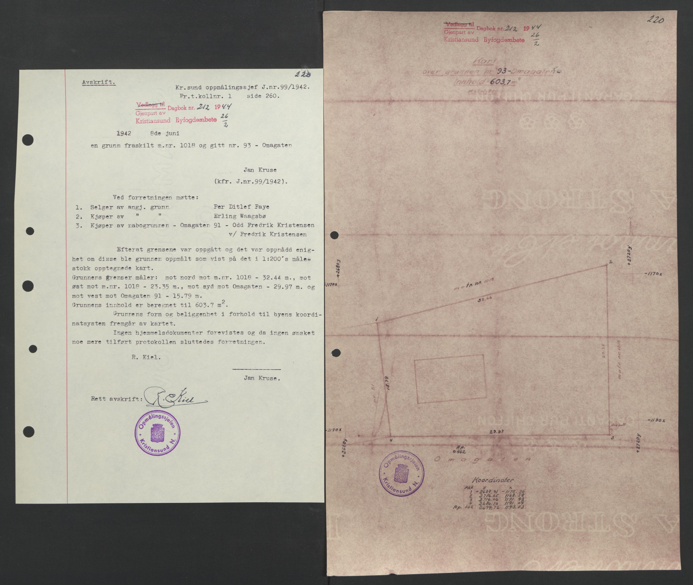 Kristiansund byfogd, AV/SAT-A-4587/A/27: Mortgage book no. 37, 1942-1945, Diary no: : 212/1944