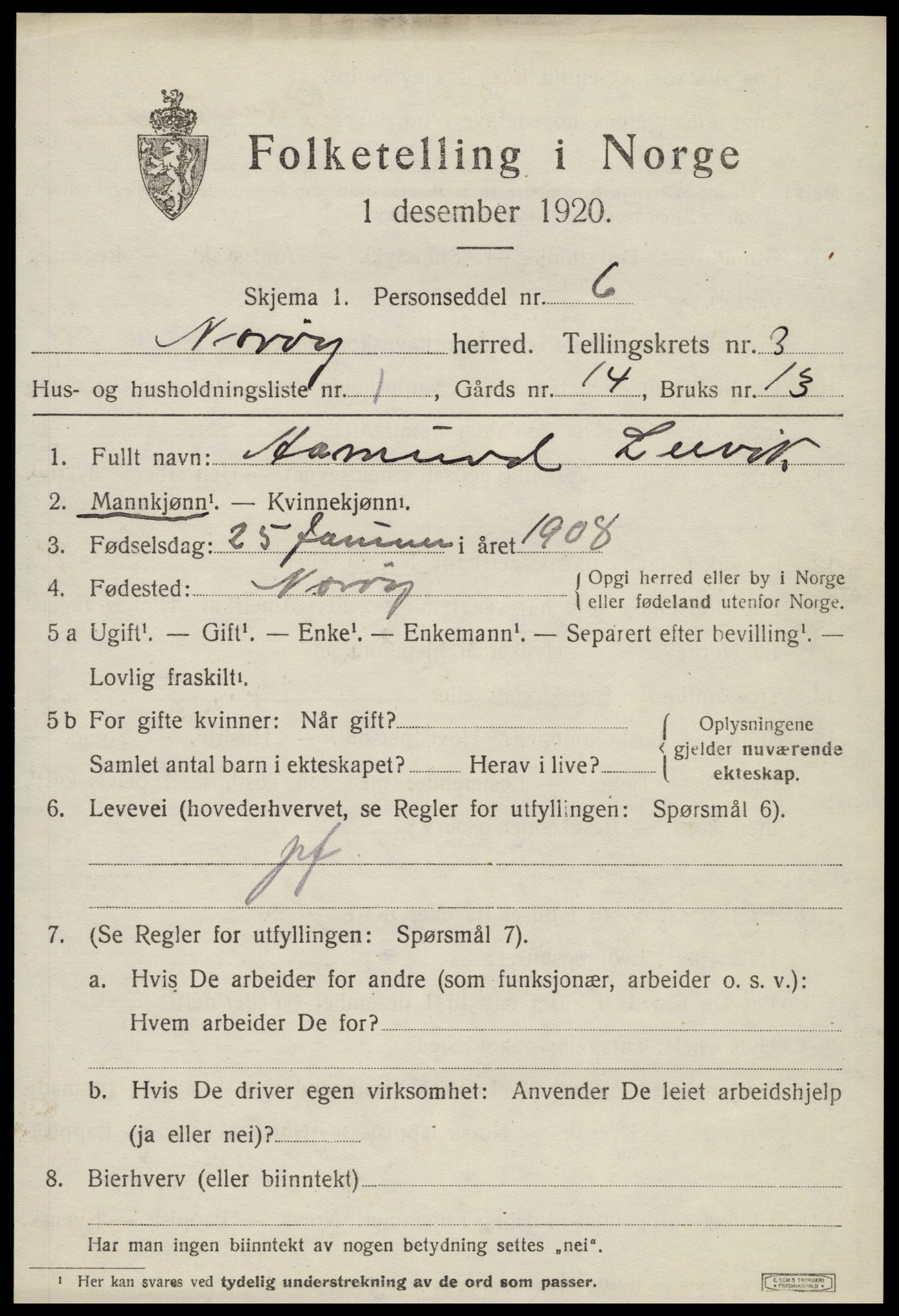 SAT, 1920 census for Nærøy, 1920, p. 1533