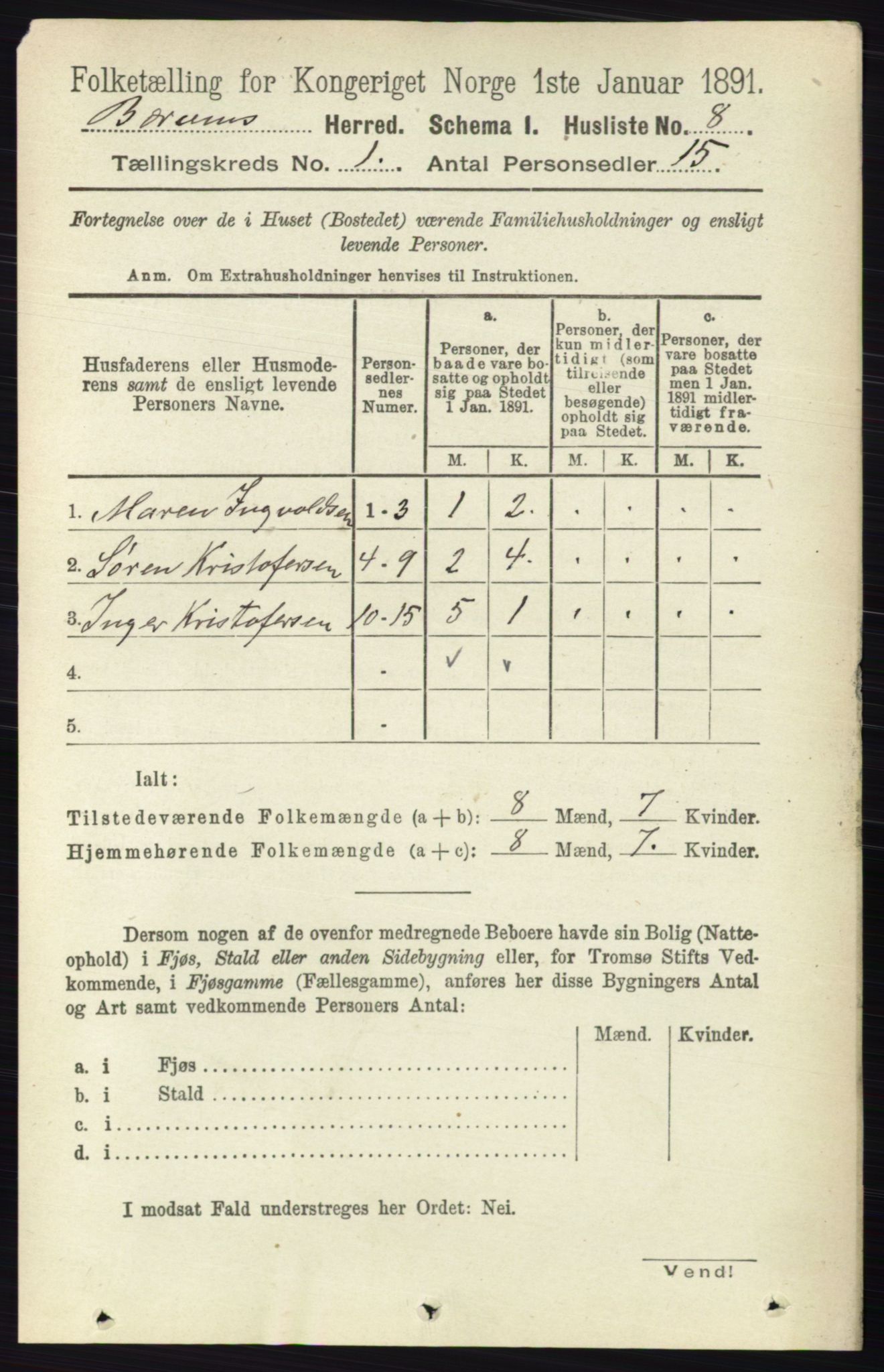RA, 1891 census for 0219 Bærum, 1891, p. 50