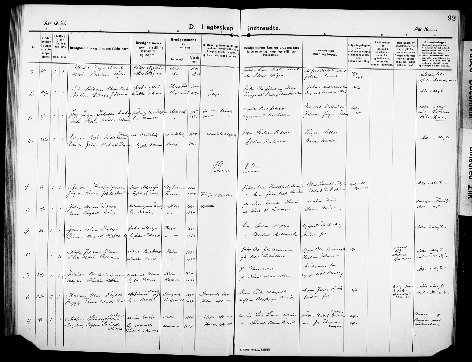 Ministerialprotokoller, klokkerbøker og fødselsregistre - Sør-Trøndelag, AV/SAT-A-1456/634/L0543: Parish register (copy) no. 634C05, 1917-1928, p. 92