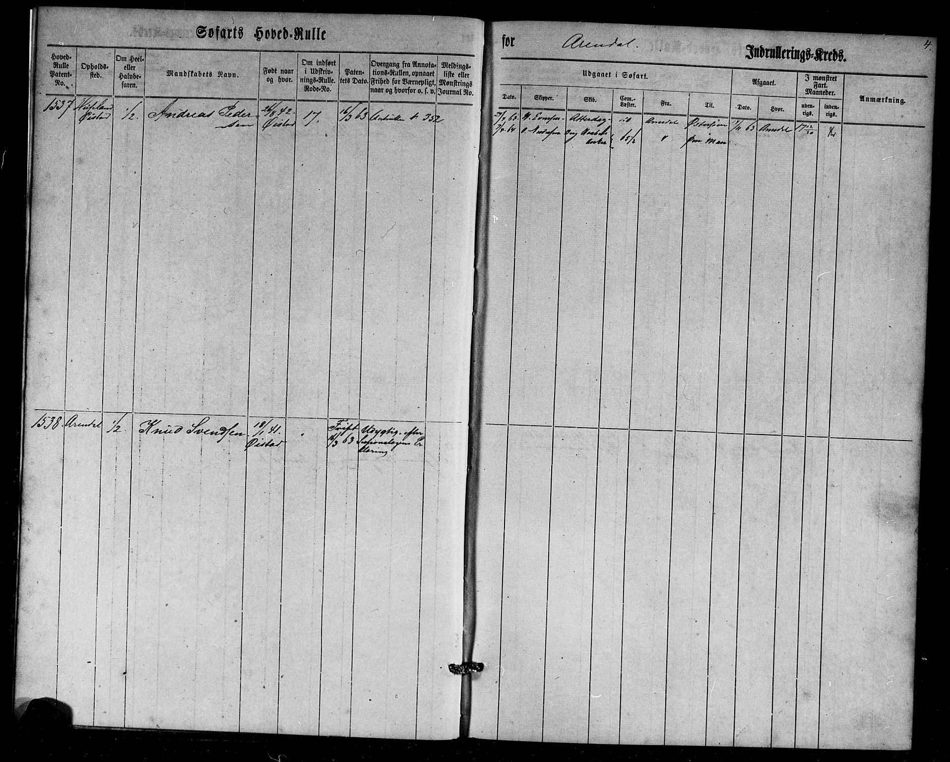 Arendal mønstringskrets, AV/SAK-2031-0012/F/Fb/L0002: Hovedrulle nr 1533-1724 uten register, E-3, 1863-1864, p. 4