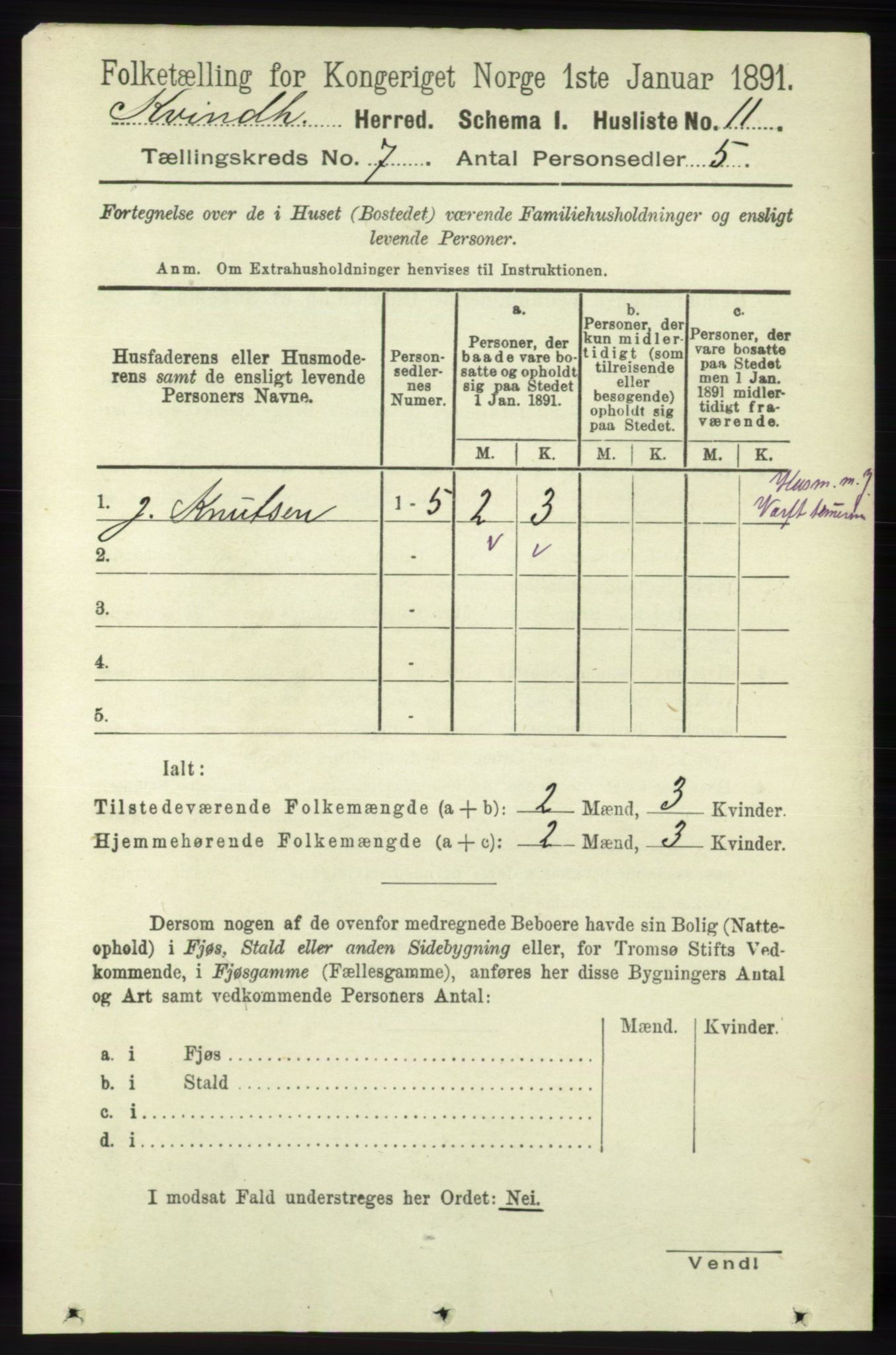 RA, 1891 census for 1224 Kvinnherad, 1891, p. 2386