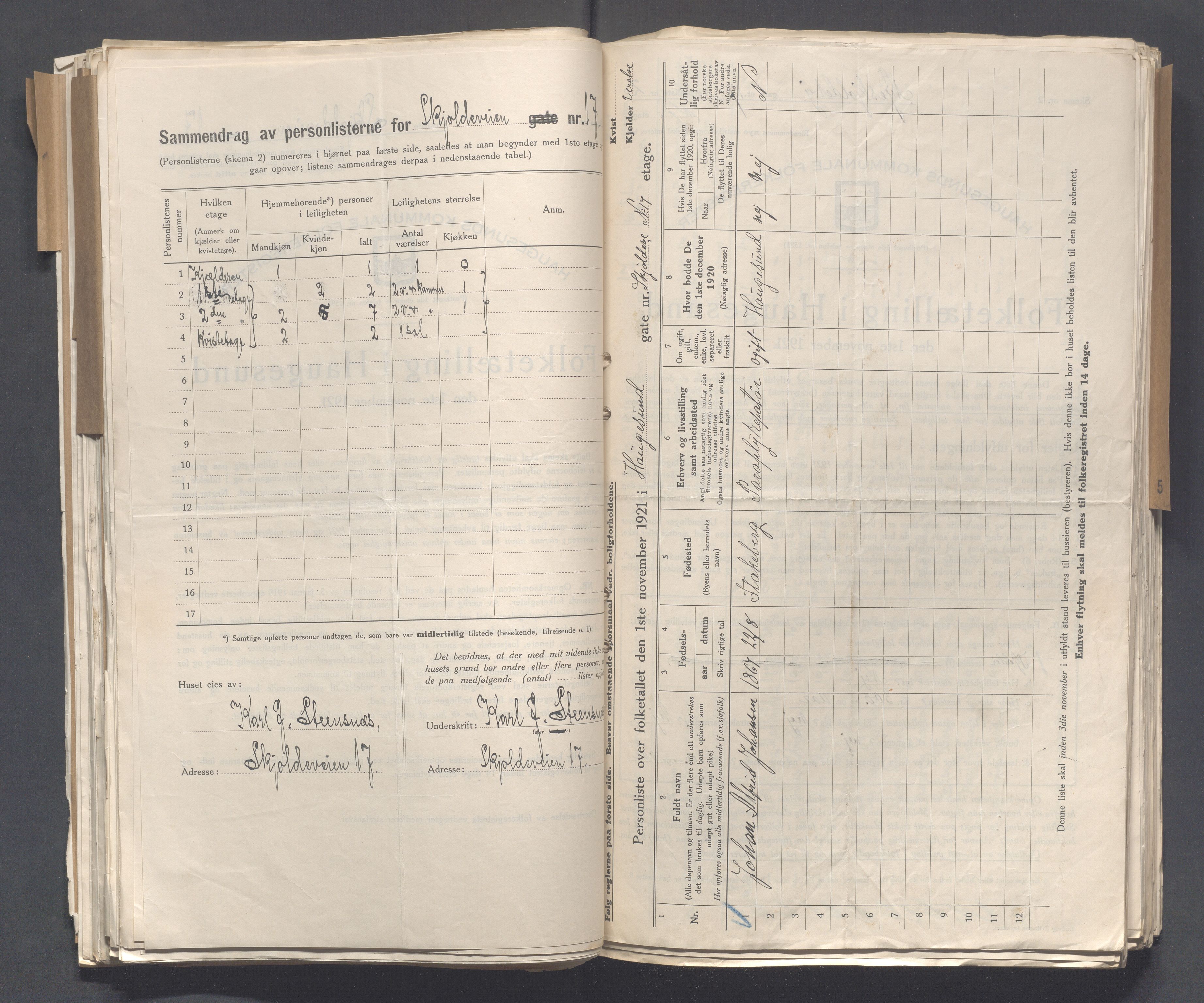 IKAR, Local census 1.11.1921 for Haugesund, 1921, p. 4011