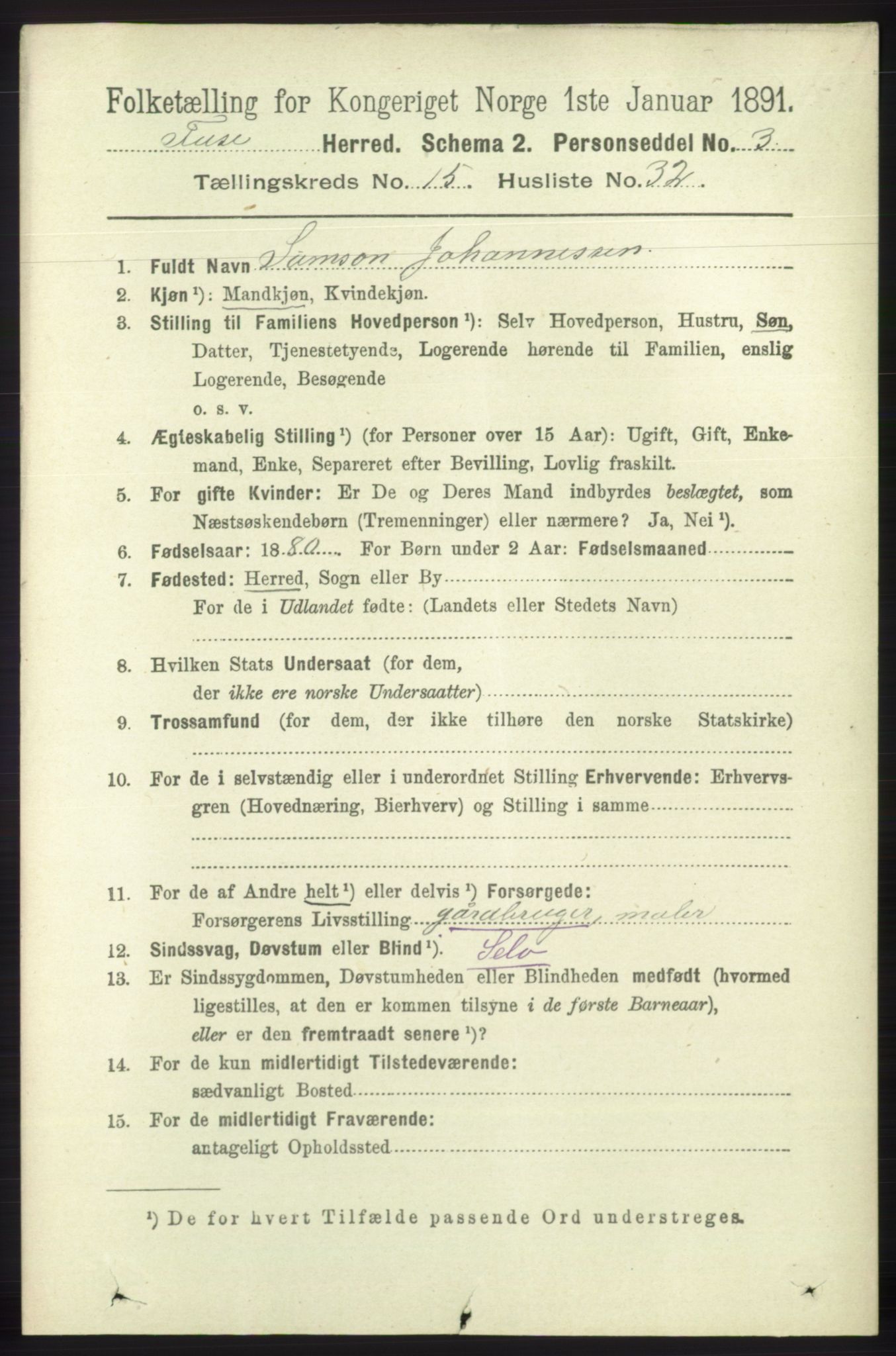 RA, 1891 census for 1241 Fusa, 1891, p. 3563