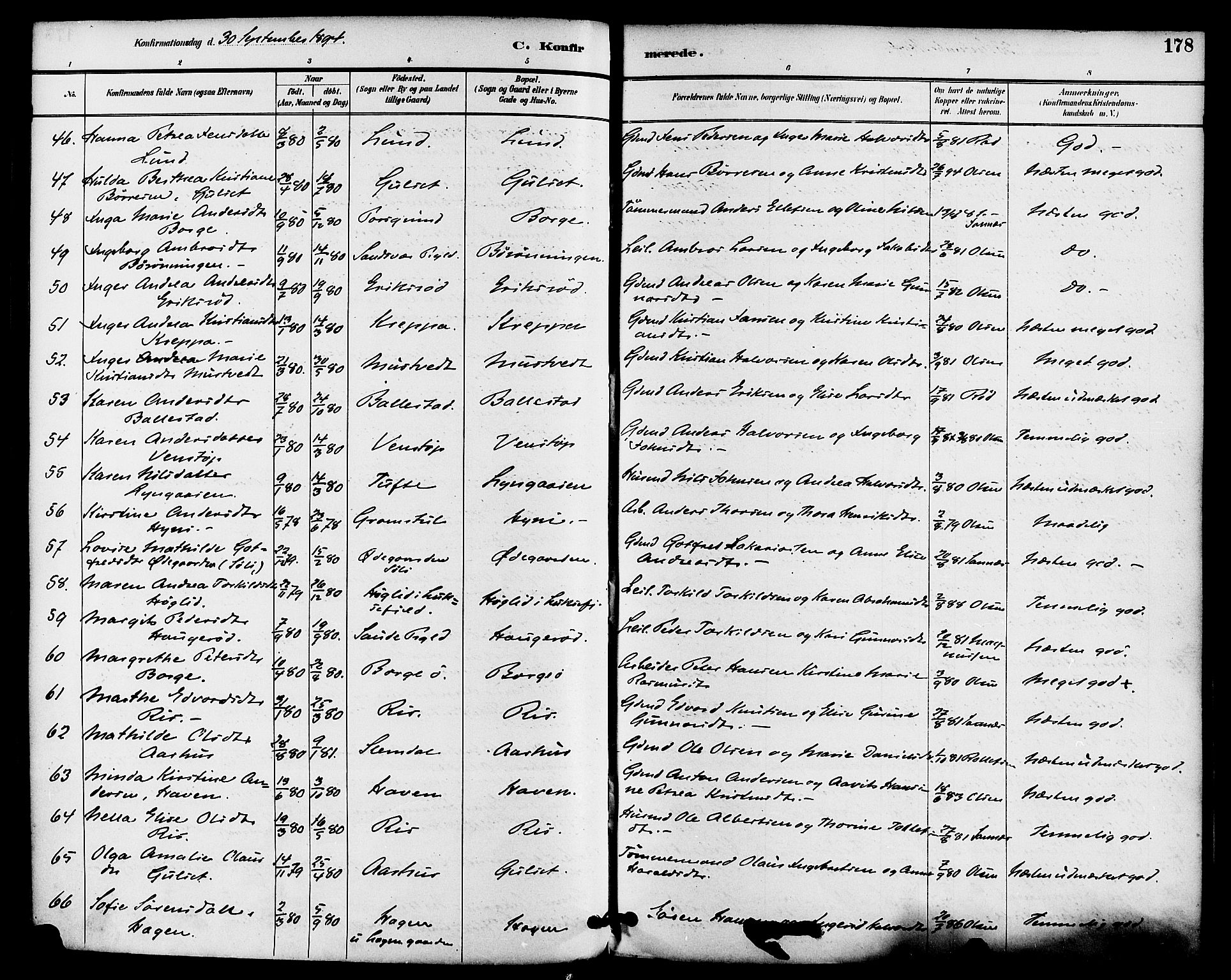 Gjerpen kirkebøker, AV/SAKO-A-265/F/Fa/L0010: Parish register (official) no. I 10, 1886-1895, p. 178