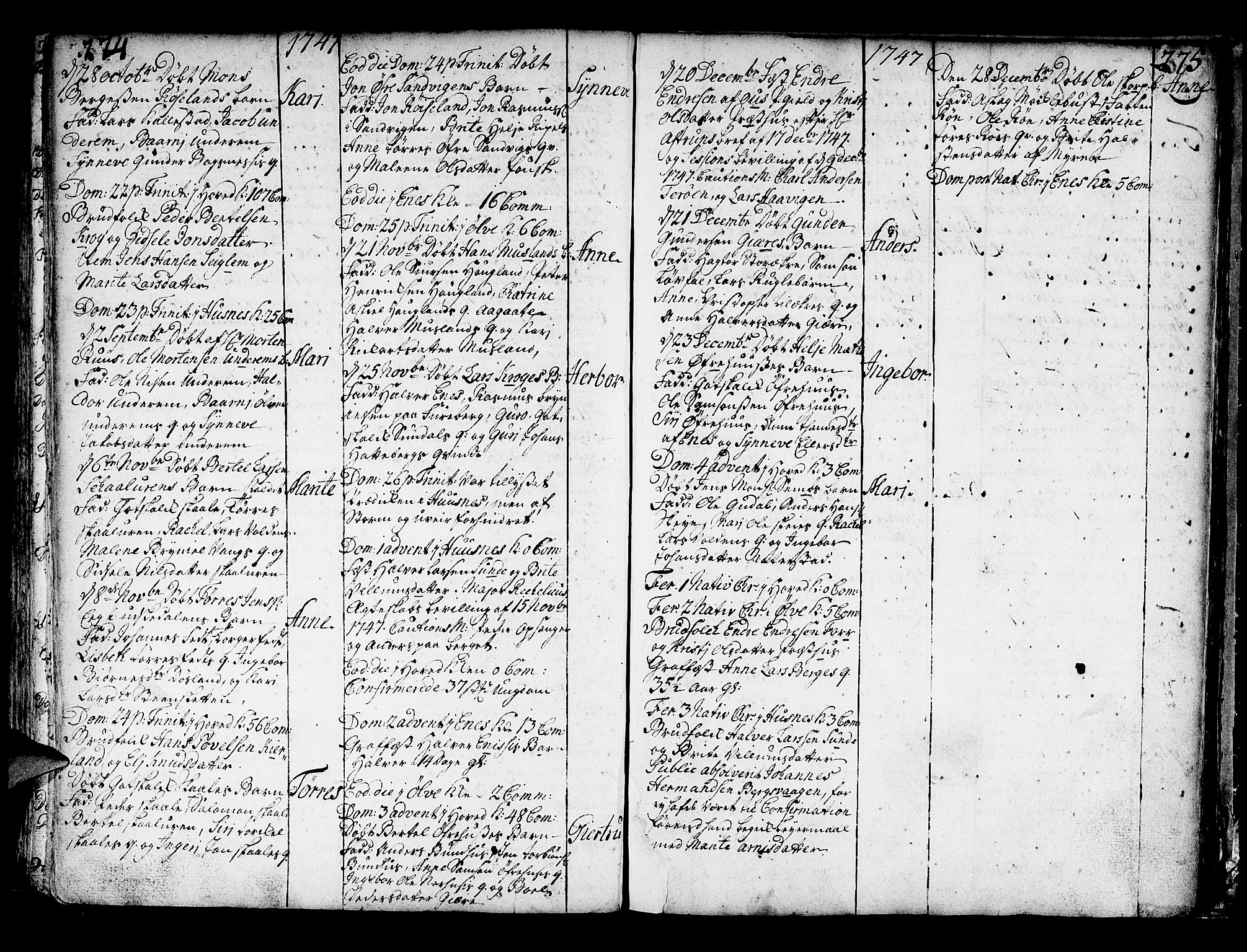 Kvinnherad sokneprestembete, AV/SAB-A-76401/H/Haa: Parish register (official) no. A 2, 1710-1753, p. 274-275