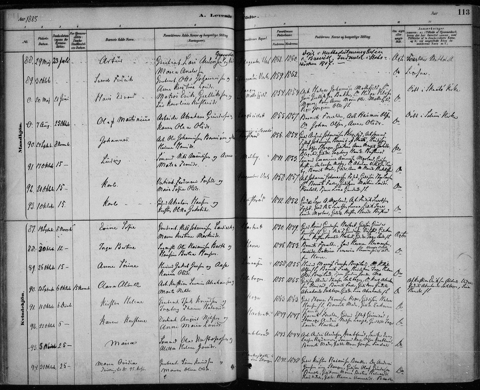 Bamble kirkebøker, AV/SAKO-A-253/F/Fa/L0007: Parish register (official) no. I 7, 1878-1888, p. 113