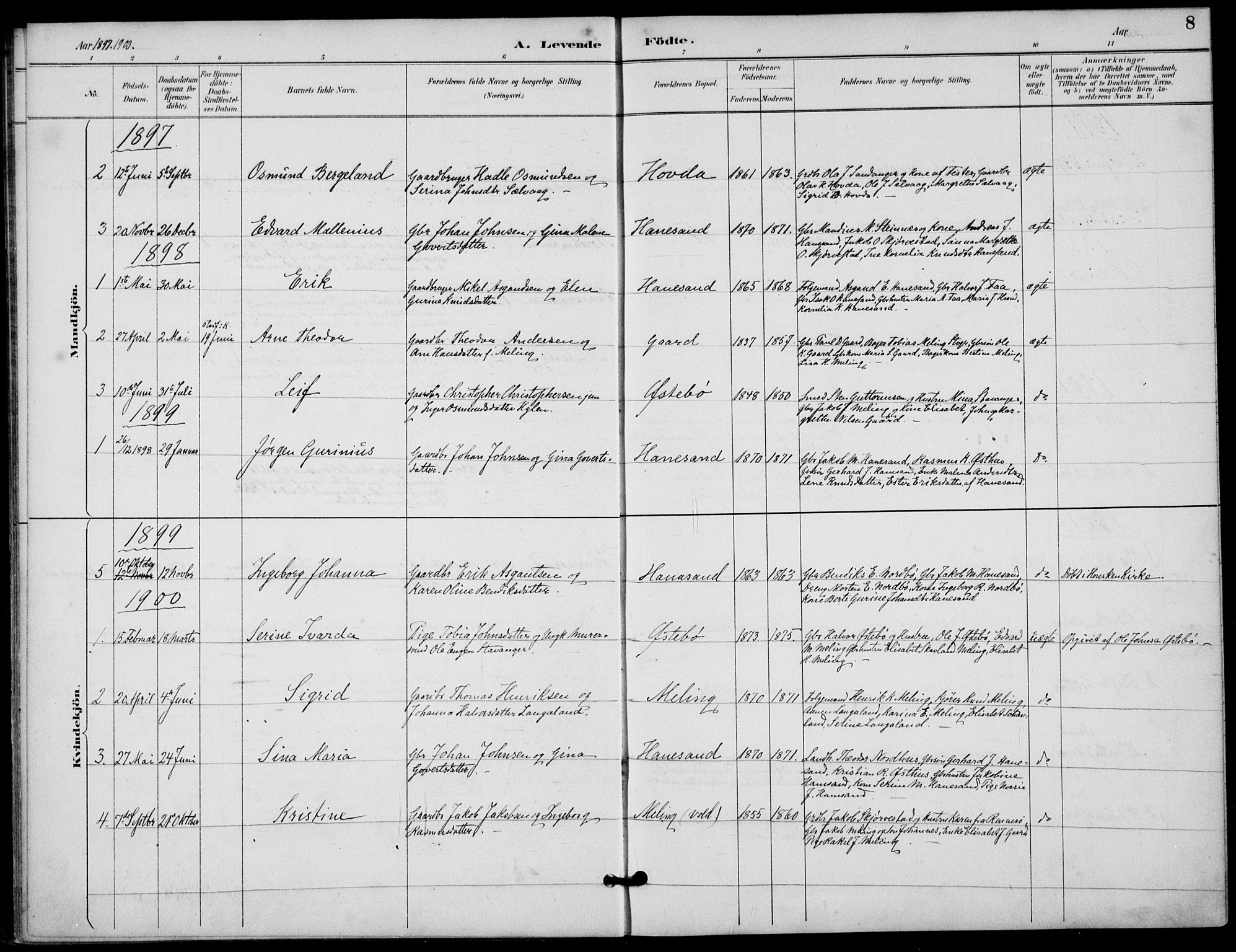 Finnøy sokneprestkontor, SAST/A-101825/H/Ha/Haa/L0012: Parish register (official) no. A 12, 1889-1917, p. 8