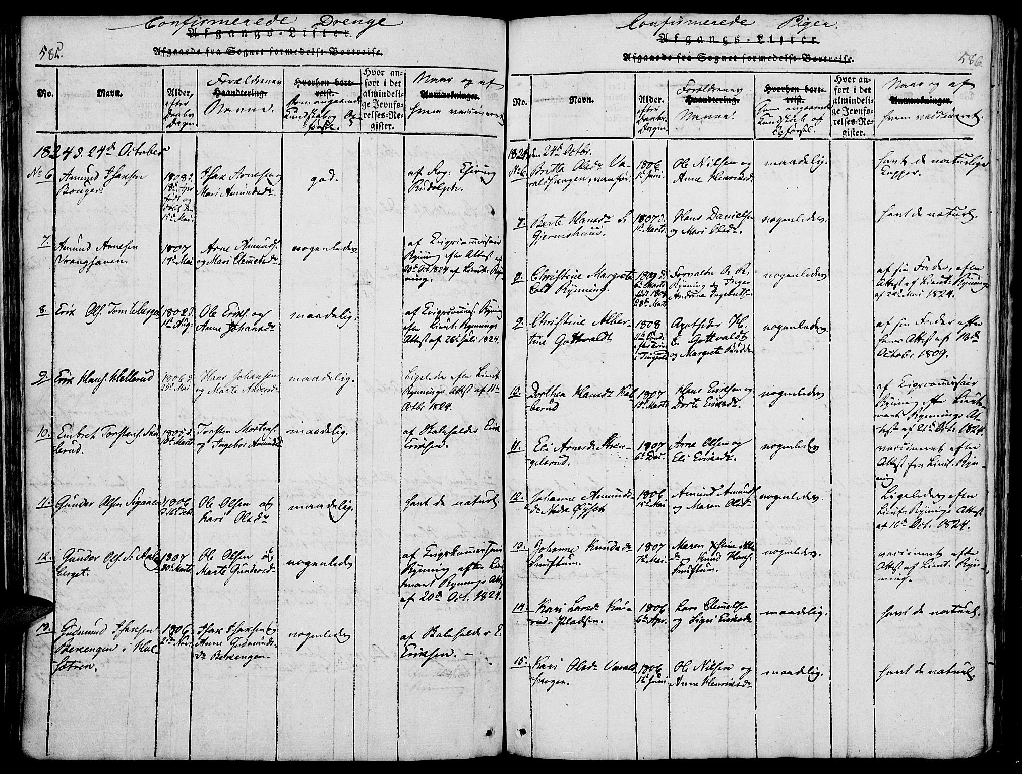 Vinger prestekontor, AV/SAH-PREST-024/H/Ha/Haa/L0006: Parish register (official) no. 6, 1814-1825, p. 585-586