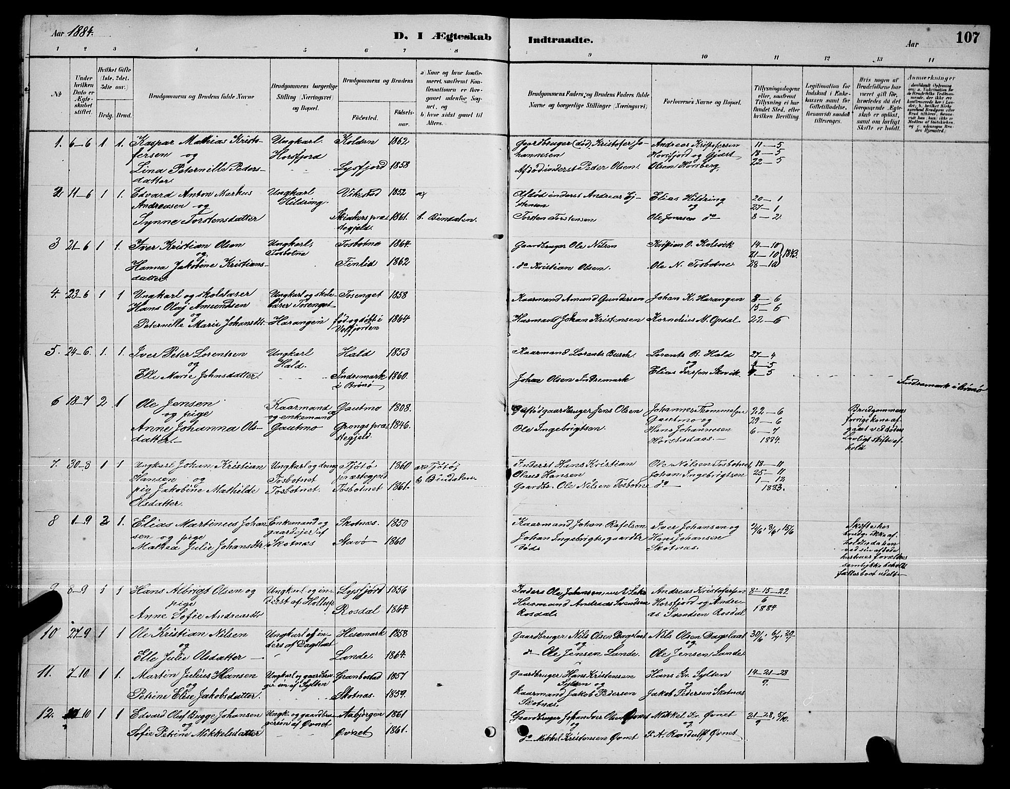 Ministerialprotokoller, klokkerbøker og fødselsregistre - Nordland, SAT/A-1459/810/L0160: Parish register (copy) no. 810C03, 1884-1896, p. 107