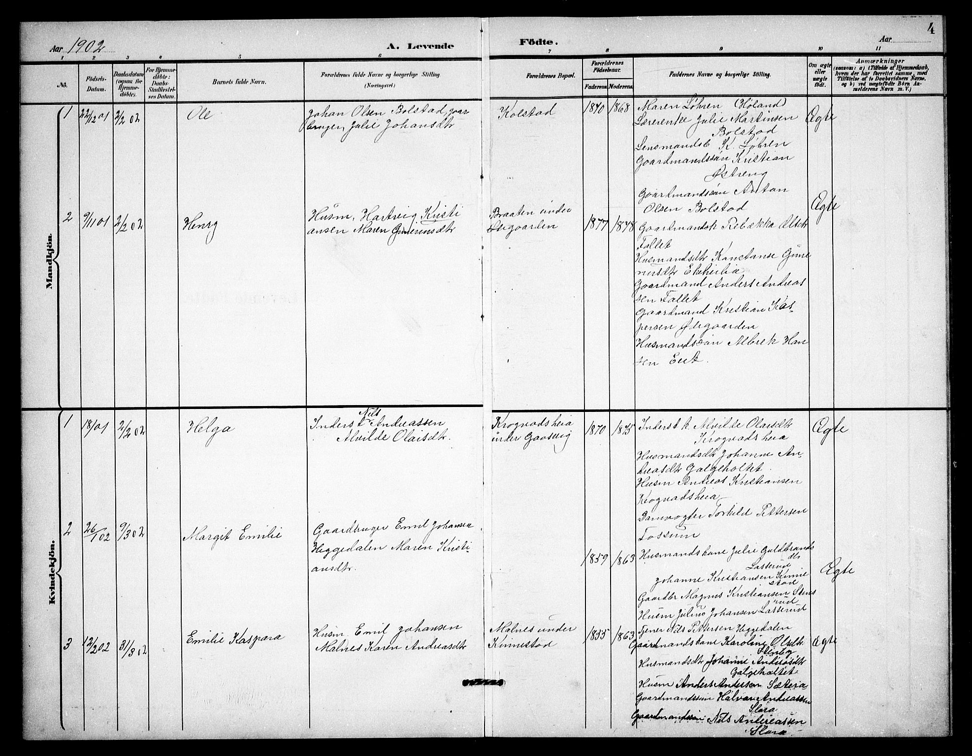 Høland prestekontor Kirkebøker, SAO/A-10346a/G/Gc/L0001: Parish register (copy) no. III 1, 1902-1911, p. 4