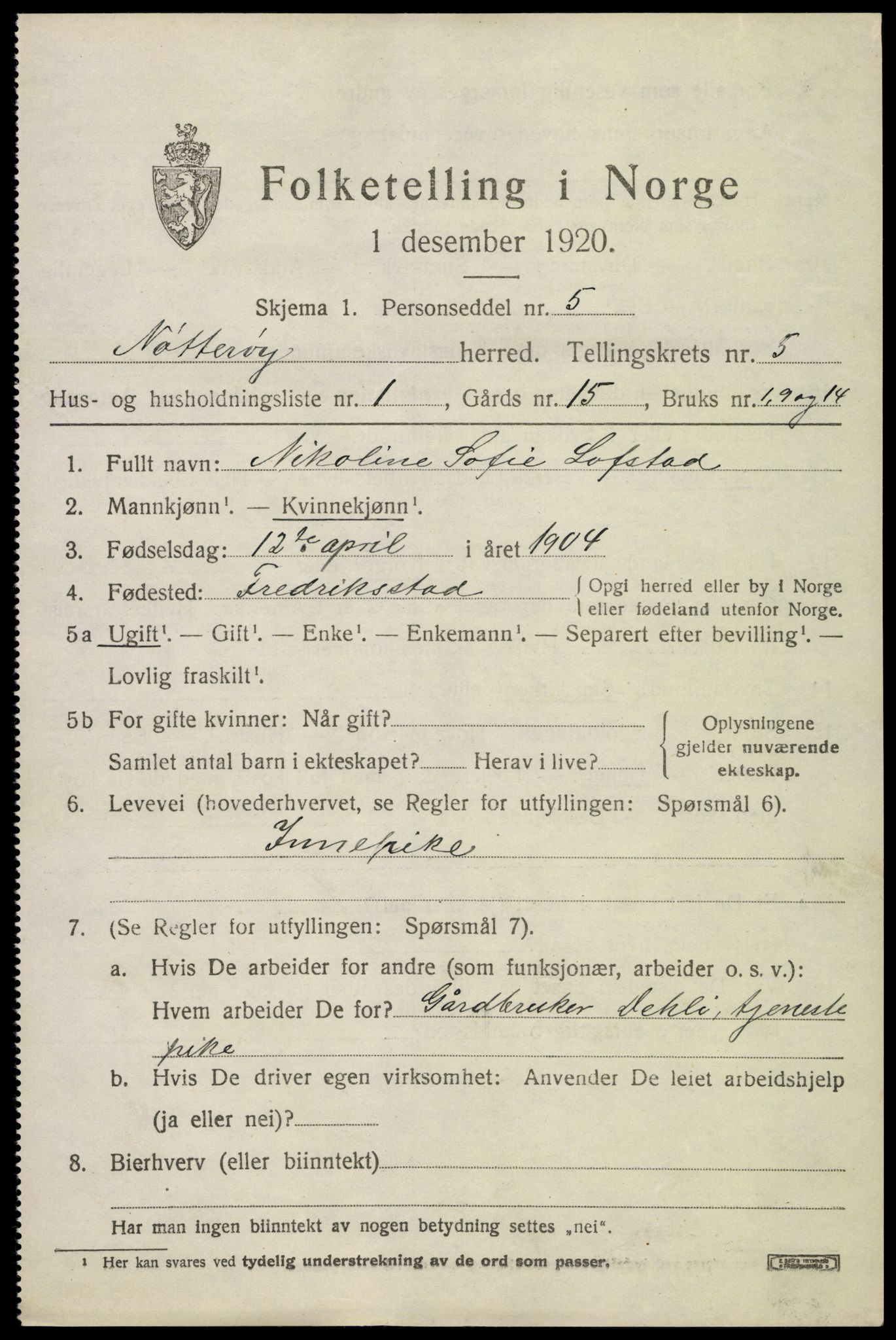 SAKO, 1920 census for Nøtterøy, 1920, p. 7575