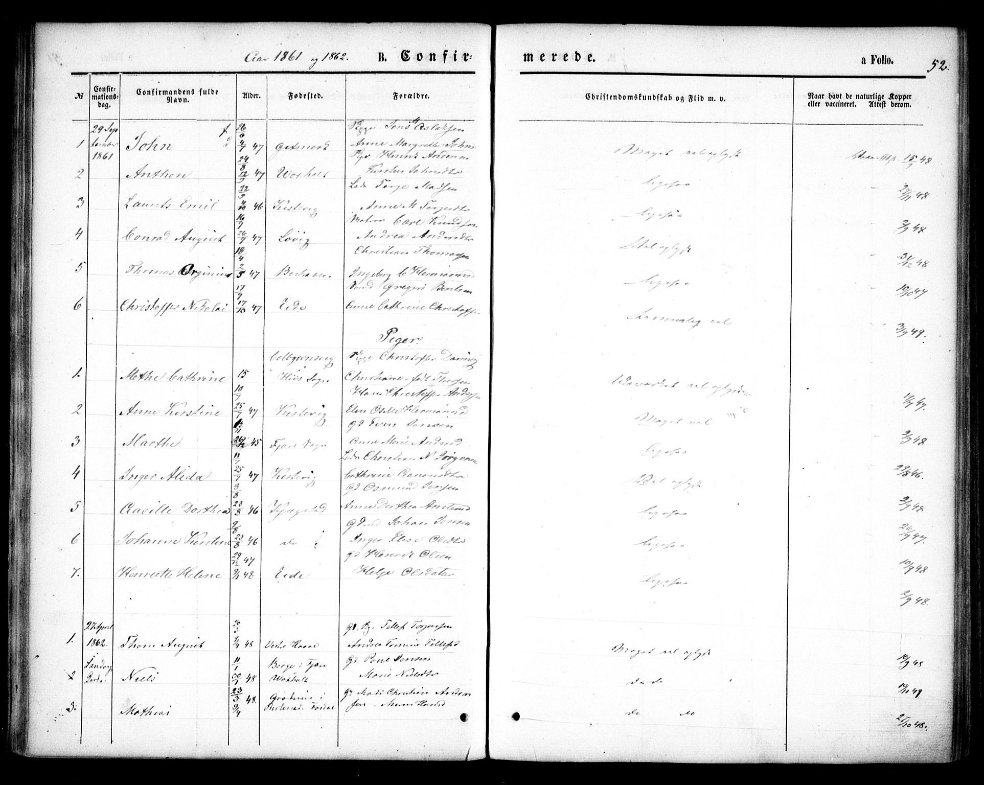 Hommedal sokneprestkontor, SAK/1111-0023/F/Fa/Faa/L0002: Parish register (official) no. A 2, 1861-1884, p. 52