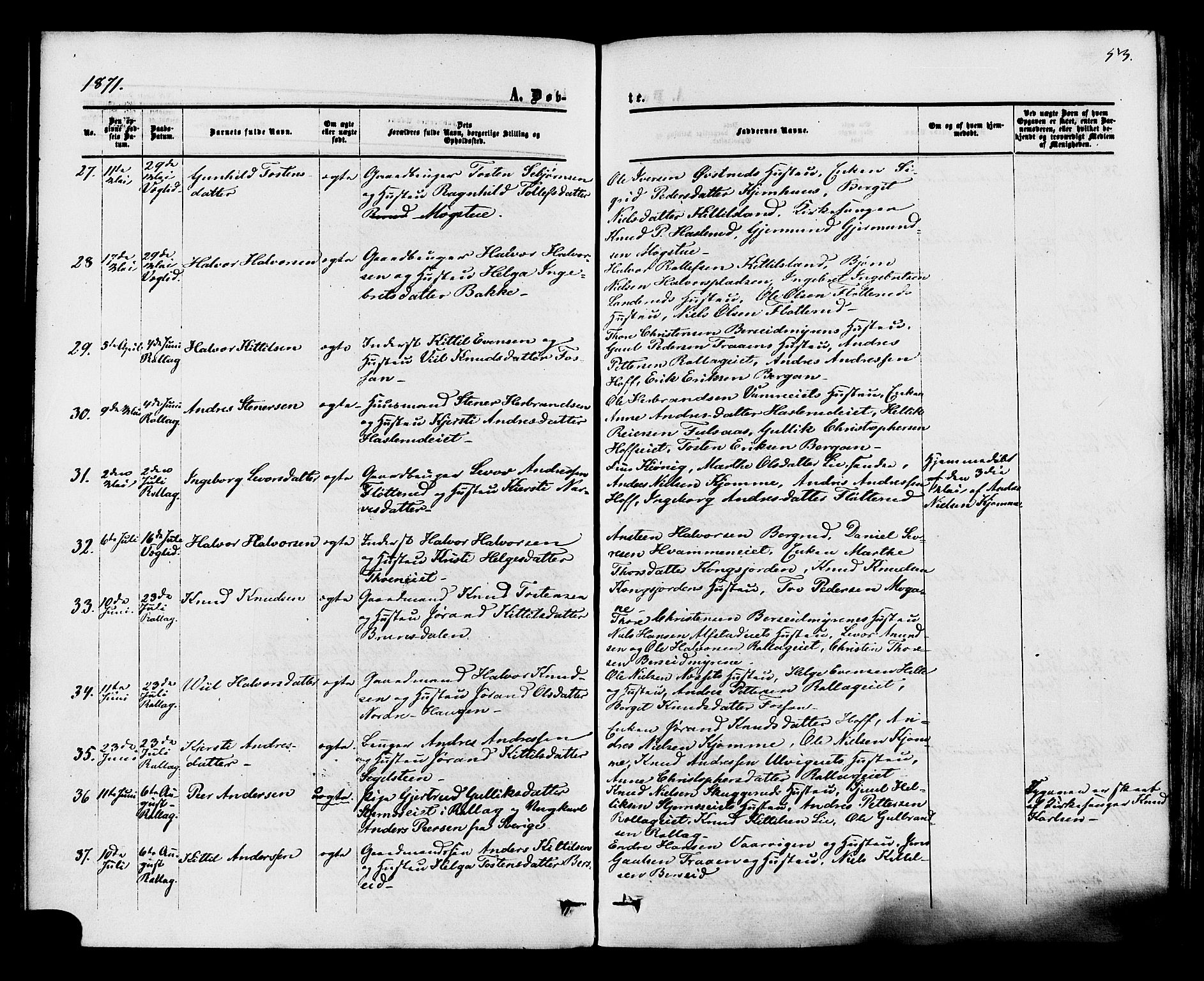 Rollag kirkebøker, AV/SAKO-A-240/F/Fa/L0009: Parish register (official) no. I 9, 1860-1874, p. 53