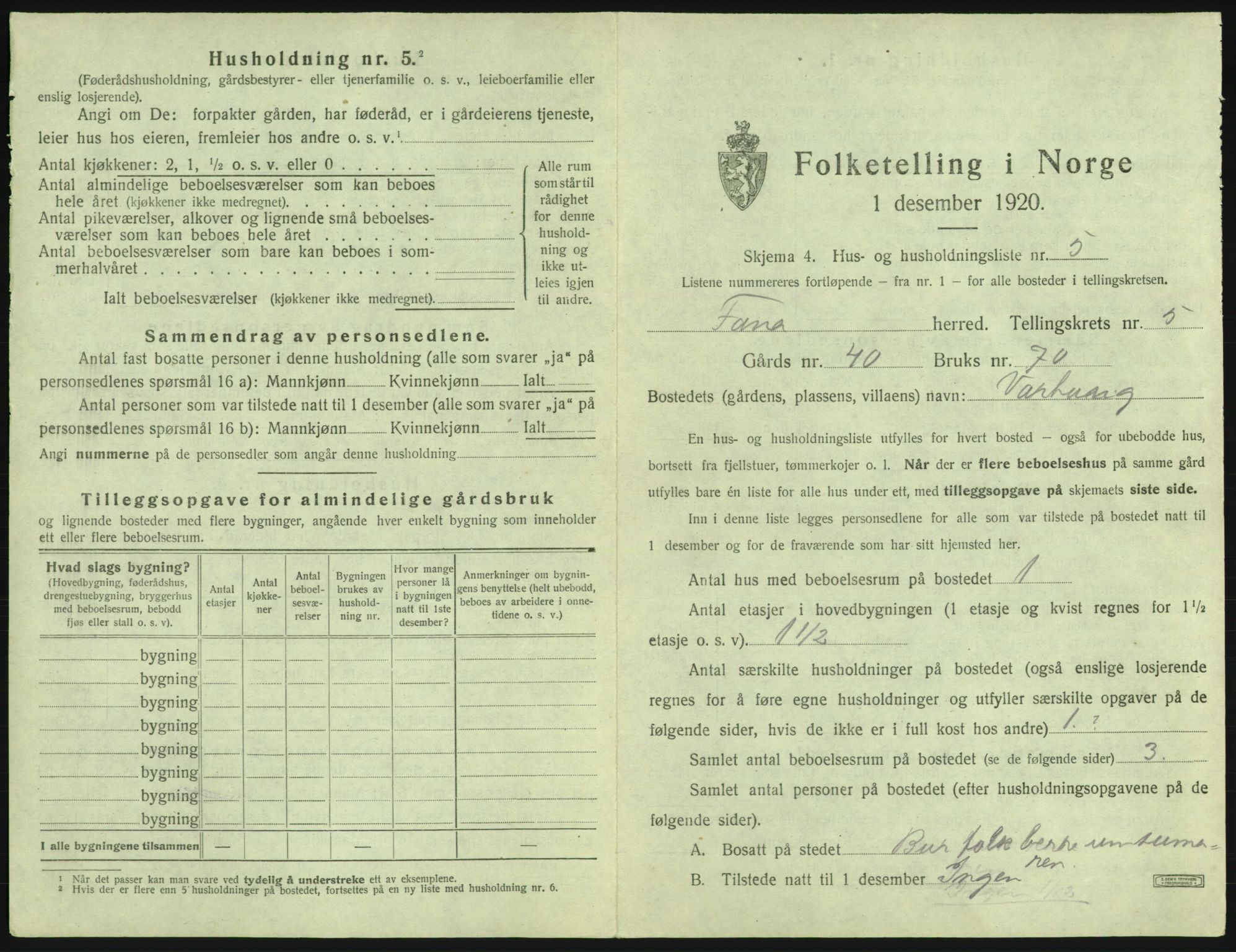 SAB, 1920 census for Fana, 1920, p. 532