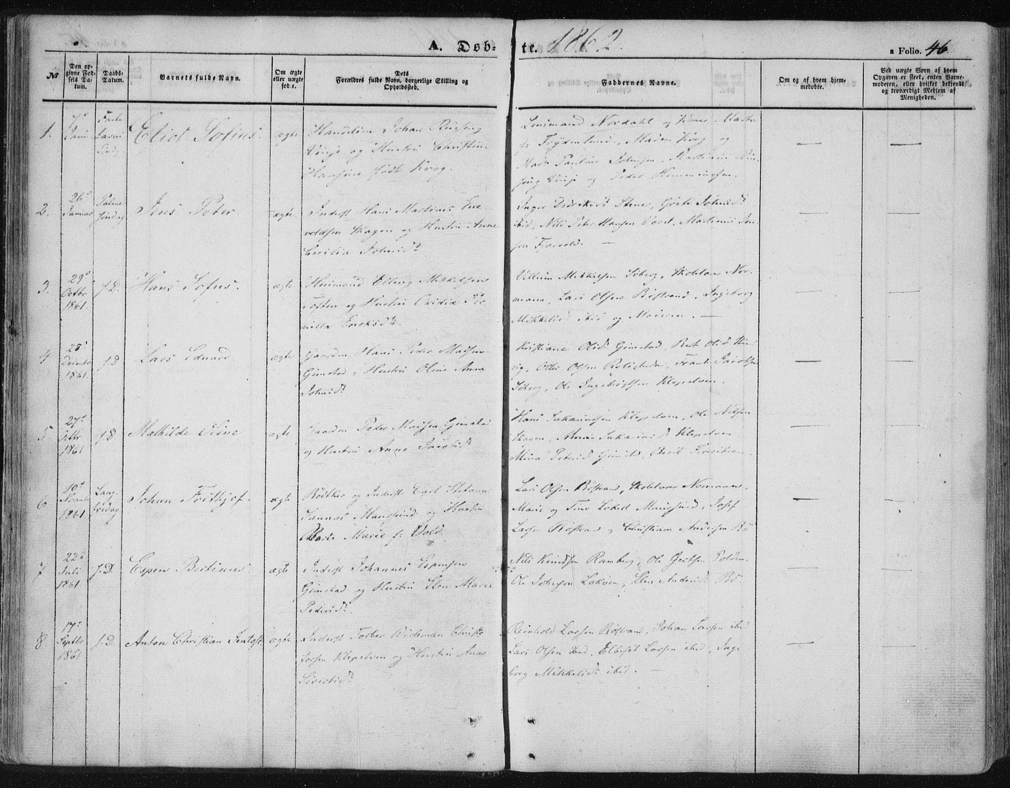 Ministerialprotokoller, klokkerbøker og fødselsregistre - Nordland, SAT/A-1459/891/L1300: Parish register (official) no. 891A05, 1856-1870, p. 46