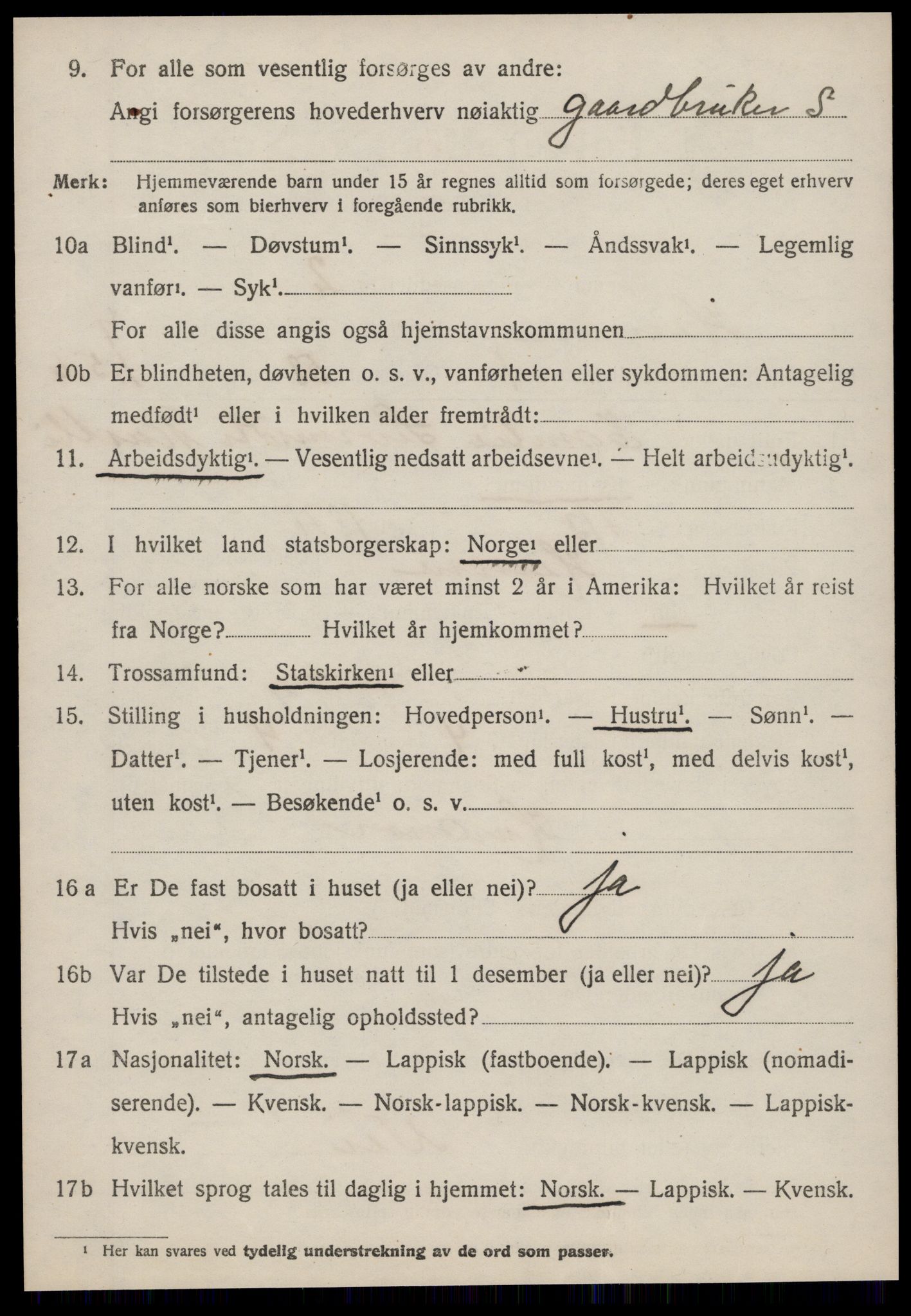 SAT, 1920 census for Hemne, 1920, p. 2853