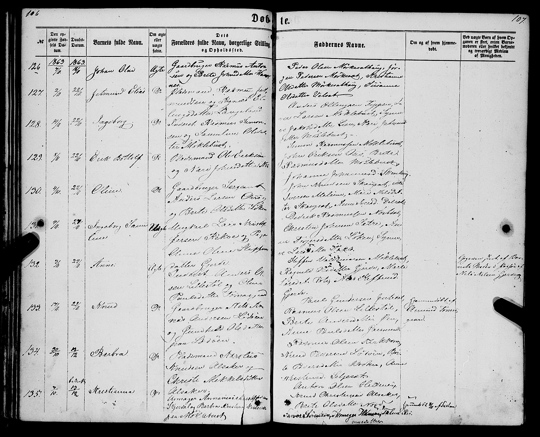 Eid sokneprestembete, AV/SAB-A-82301/H/Haa/Haaa/L0009: Parish register (official) no. A 9, 1861-1868, p. 106-107