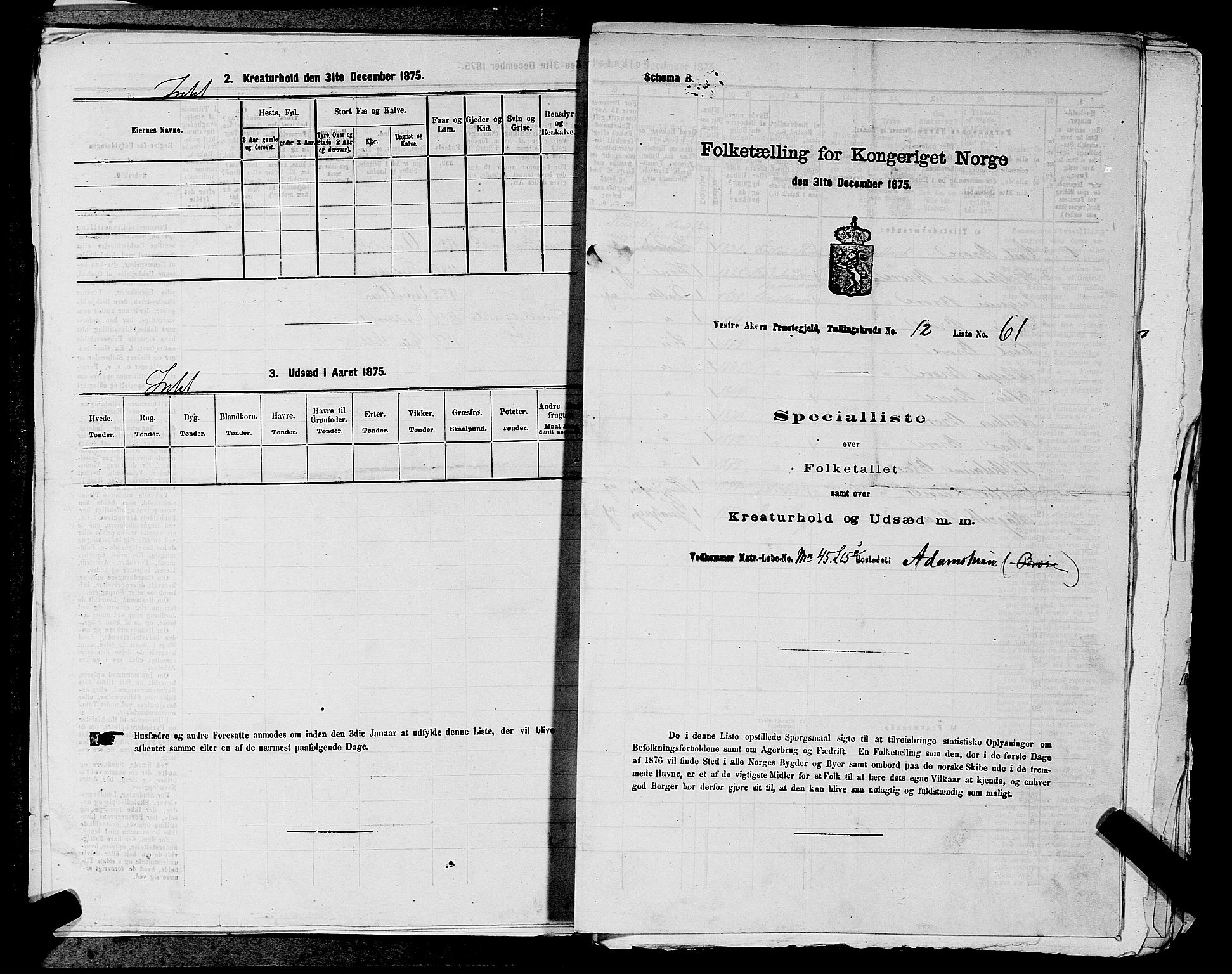 RA, 1875 census for 0218aP Vestre Aker, 1875, p. 2031