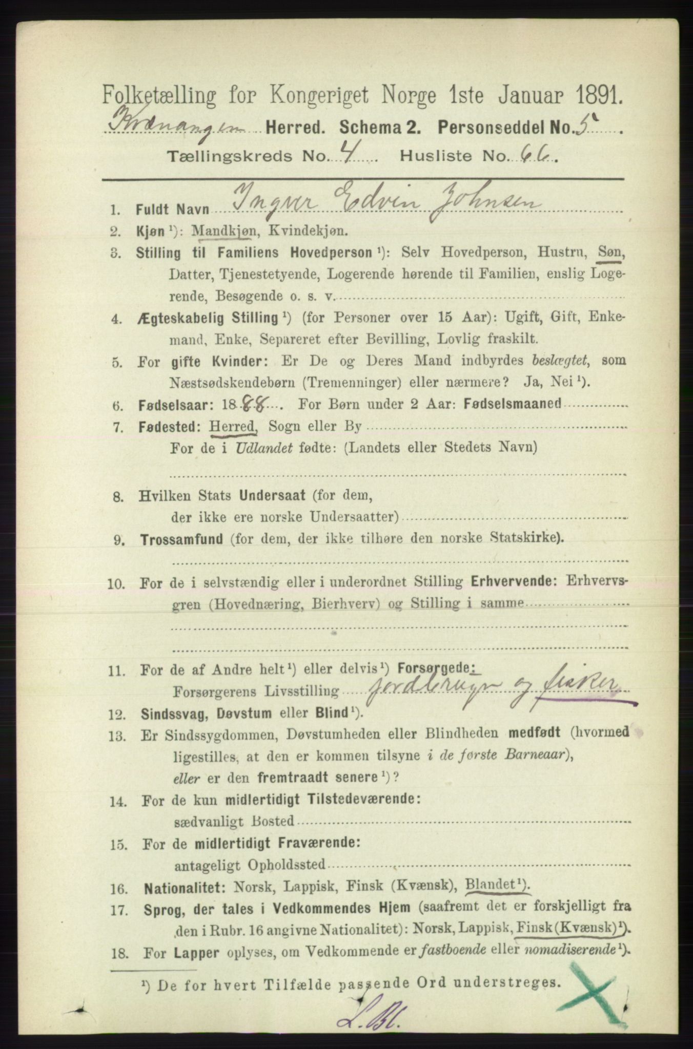 RA, 1891 census for 1943 Kvænangen, 1891, p. 1963