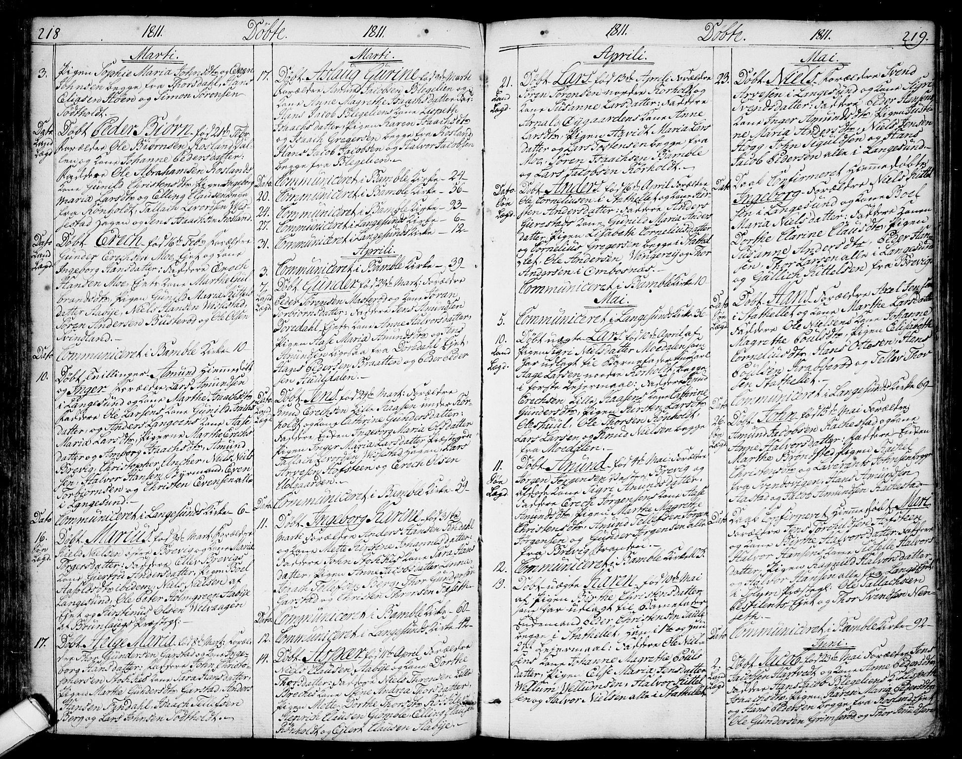Bamble kirkebøker, SAKO/A-253/F/Fa/L0002: Parish register (official) no. I 2, 1775-1814, p. 218-219