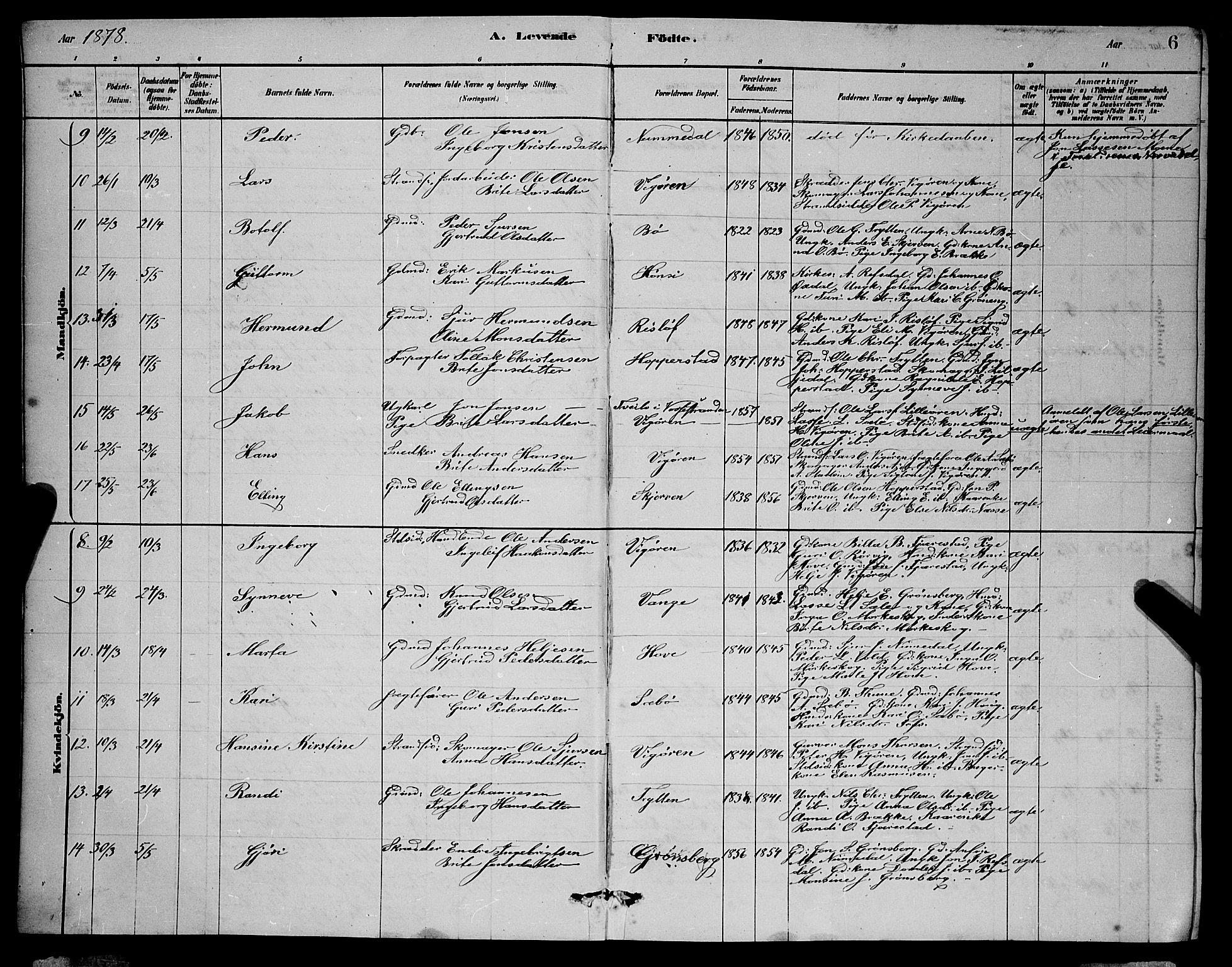 Vik sokneprestembete, SAB/A-81501: Parish register (copy) no. A 3, 1878-1894, p. 6