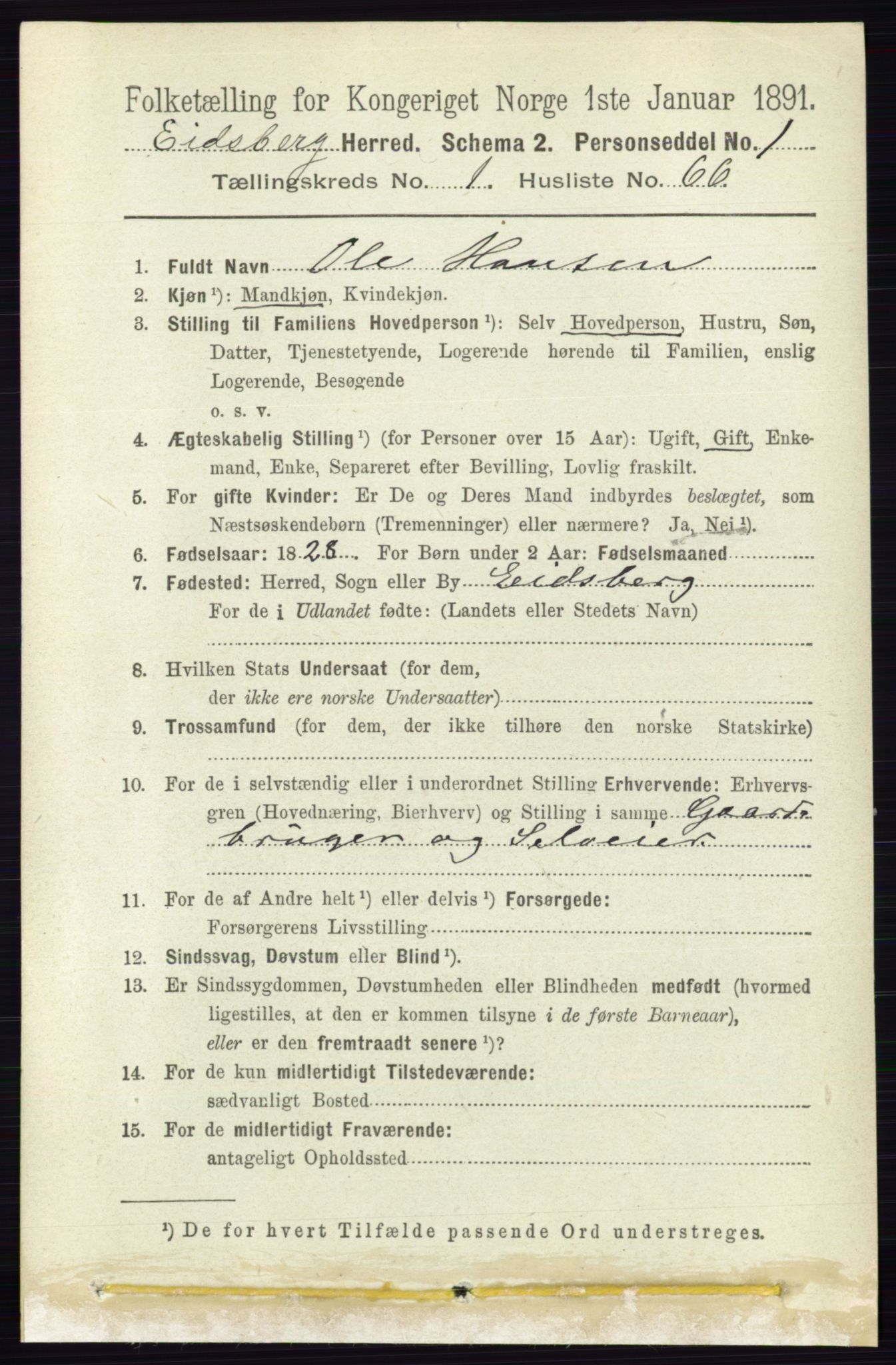 RA, 1891 census for 0125 Eidsberg, 1891, p. 554