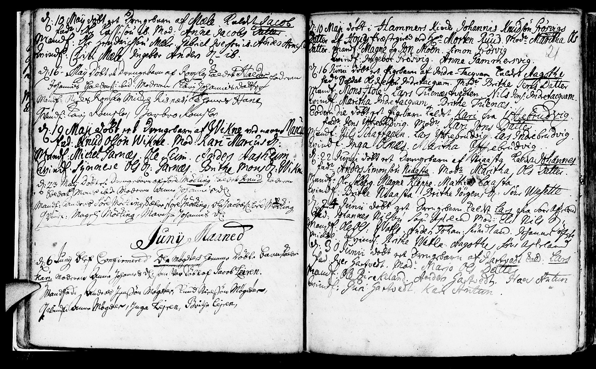 Haus sokneprestembete, AV/SAB-A-75601/H/Haa: Parish register (official) no. A 5, 1733-1747, p. 21