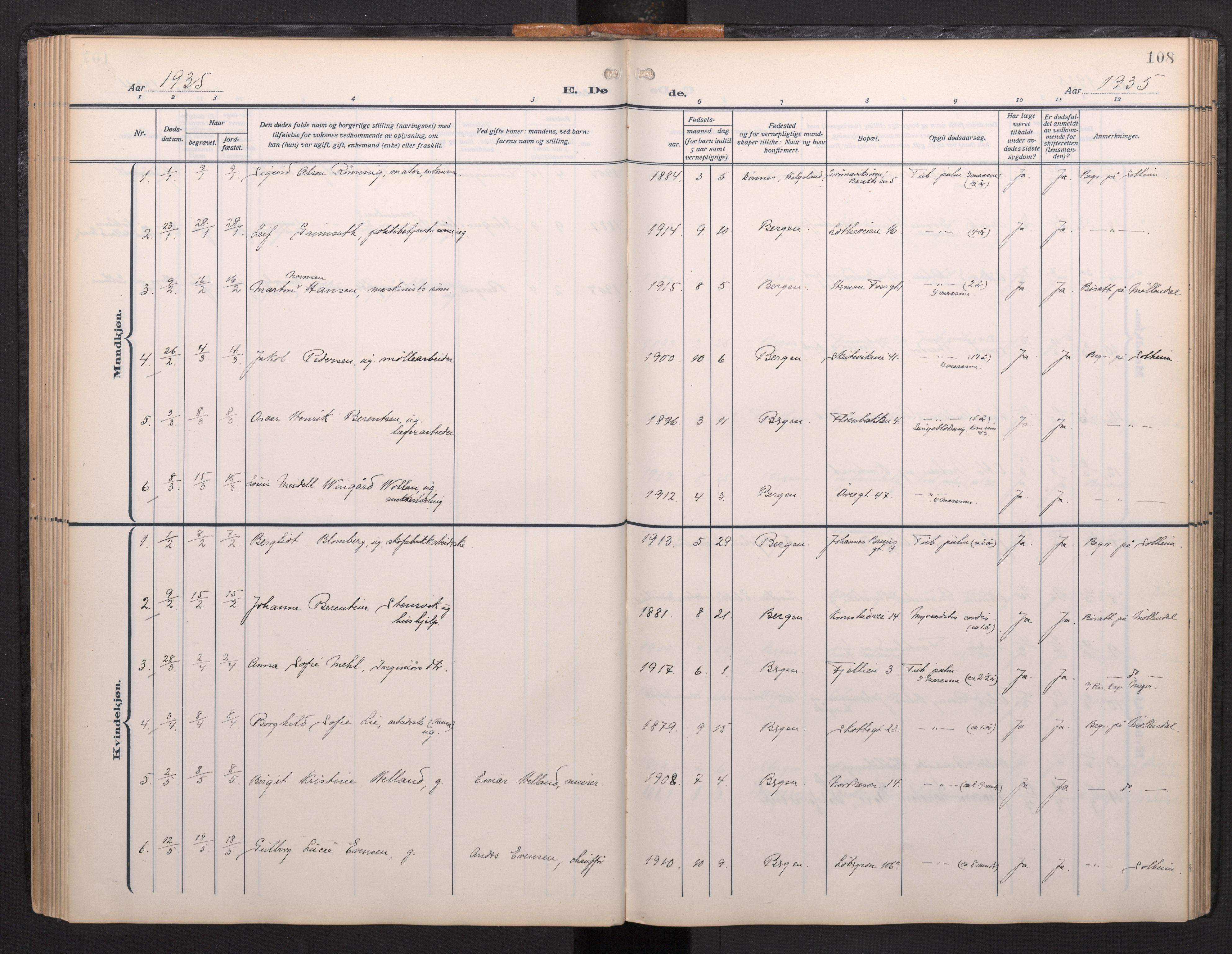 Arkivreferanse mangler*, SAB/-: Parish register (official) no. A 1, 1912-1957, p. 107b-108a