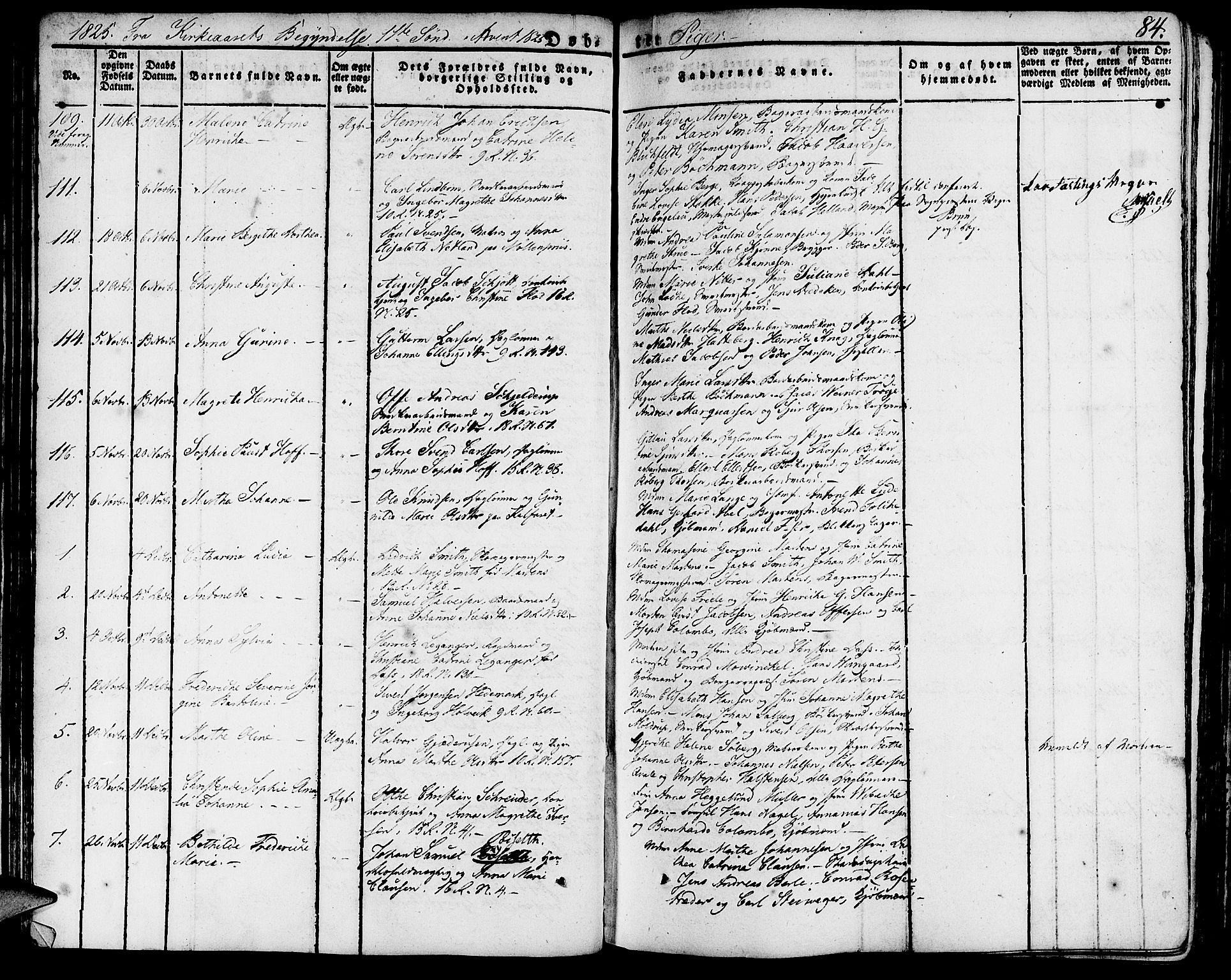 Domkirken sokneprestembete, SAB/A-74801/H/Haa/L0012: Parish register (official) no. A 12, 1821-1840, p. 84