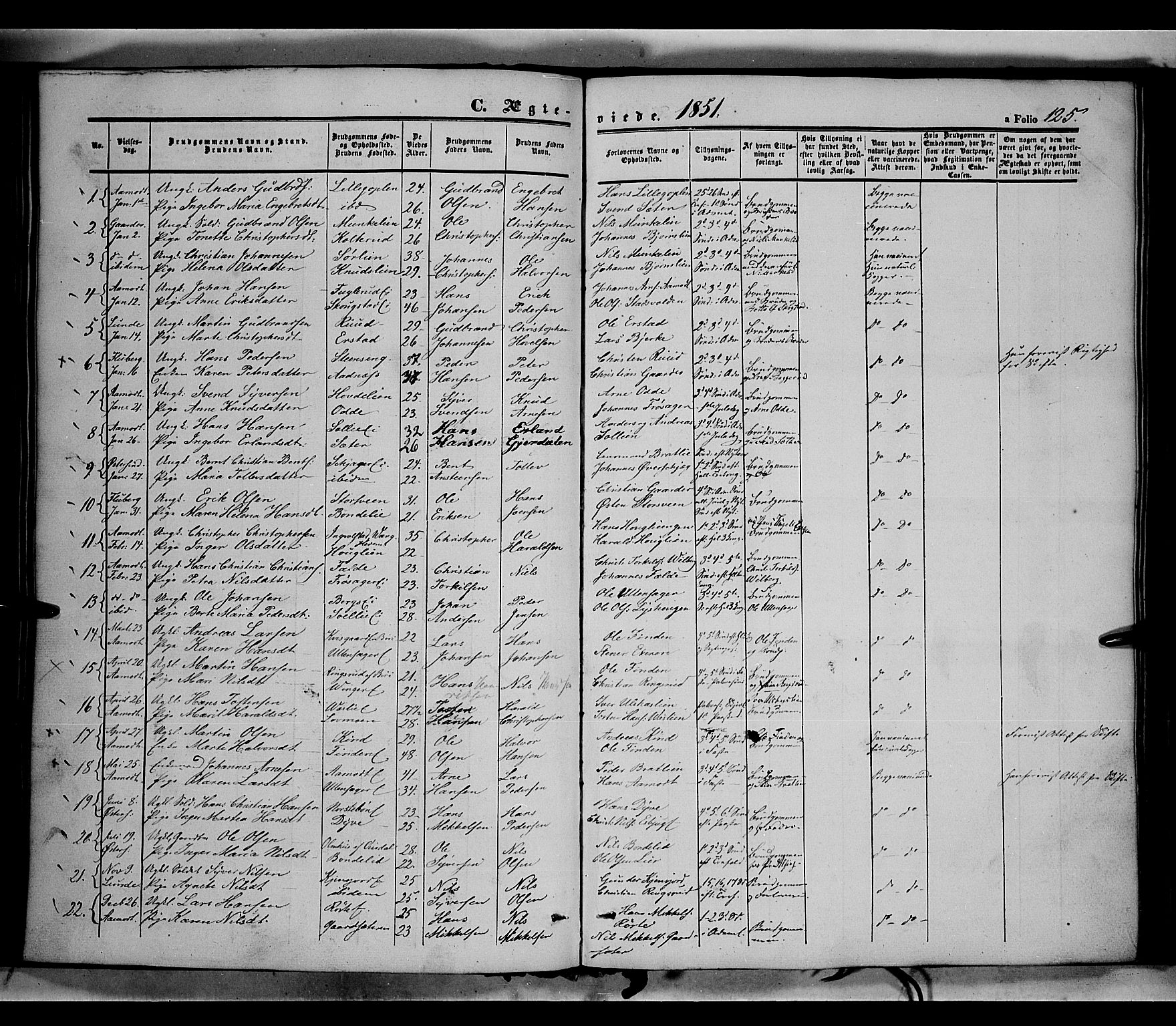 Land prestekontor, SAH/PREST-120/H/Ha/Haa/L0010: Parish register (official) no. 10, 1847-1859, p. 125