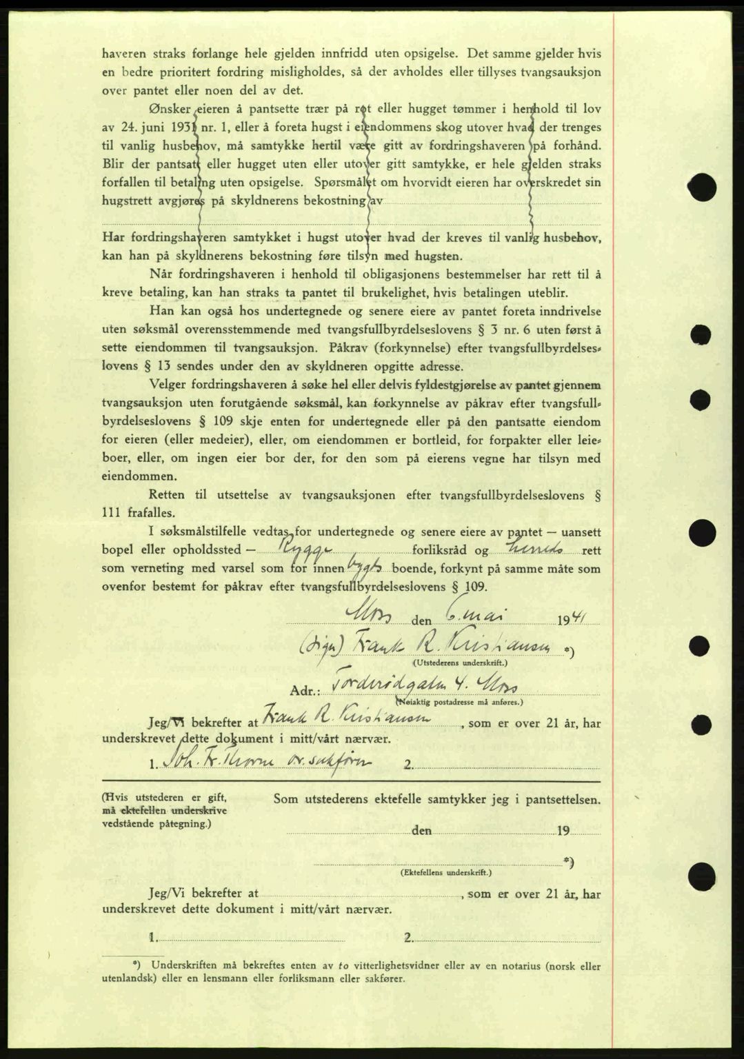 Moss sorenskriveri, AV/SAO-A-10168: Mortgage book no. B10, 1940-1941, Diary no: : 821/1941