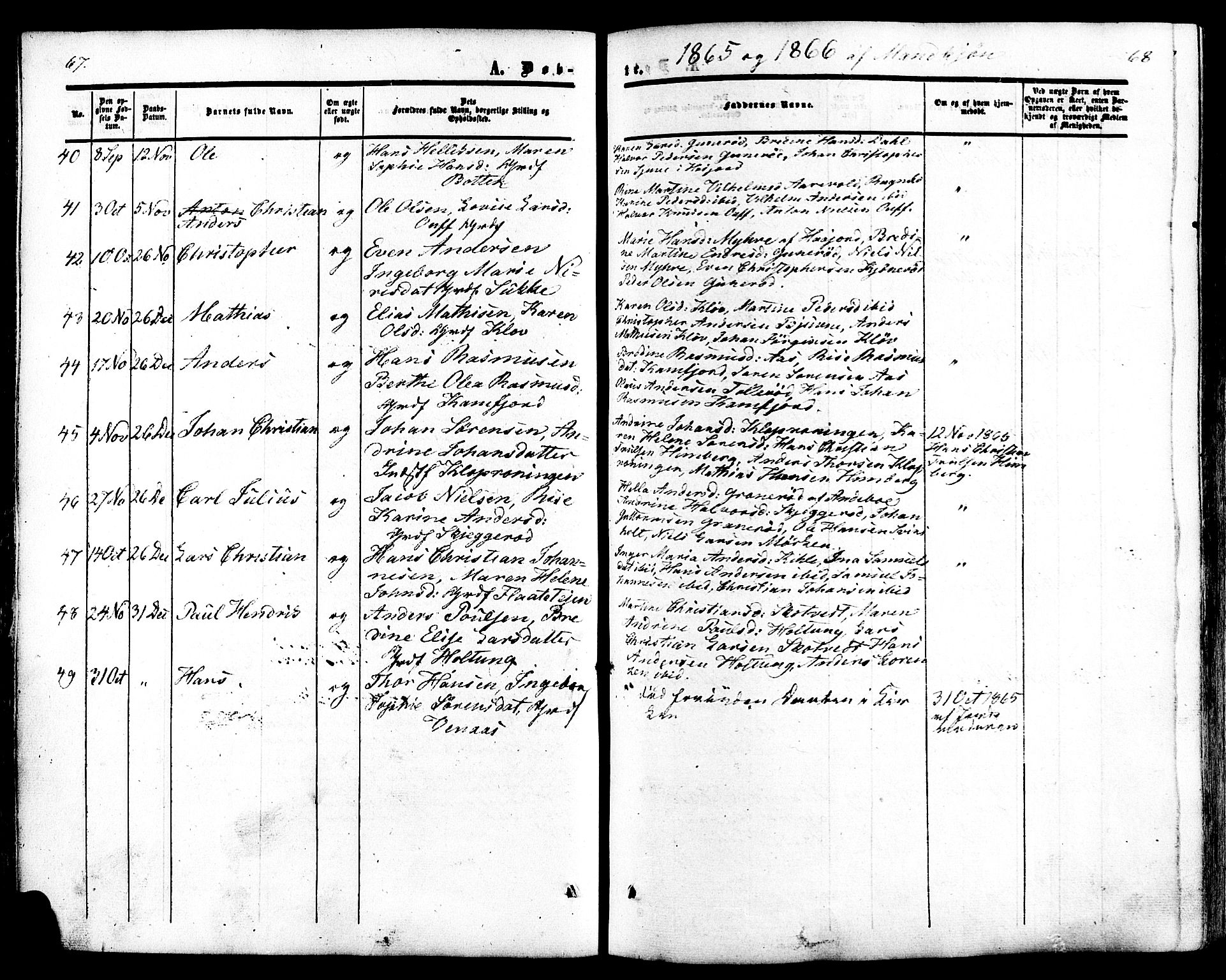 Ramnes kirkebøker, AV/SAKO-A-314/F/Fa/L0006: Parish register (official) no. I 6, 1862-1877, p. 67-68