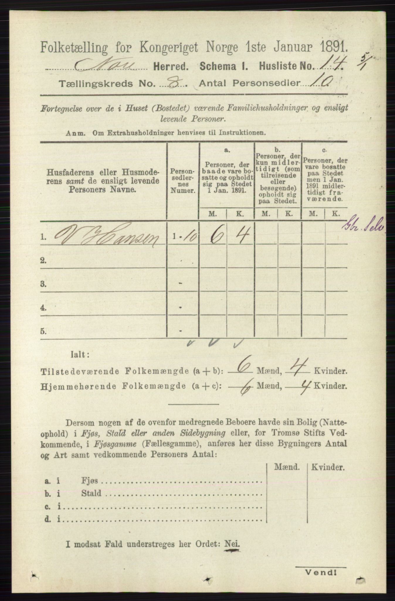 RA, 1891 census for 0633 Nore, 1891, p. 2804