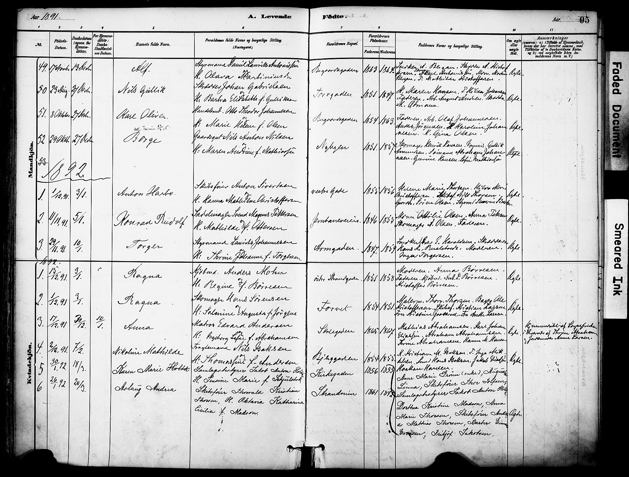 Sandefjord kirkebøker, SAKO/A-315/F/Fa/L0002: Parish register (official) no. 2, 1880-1894, p. 95