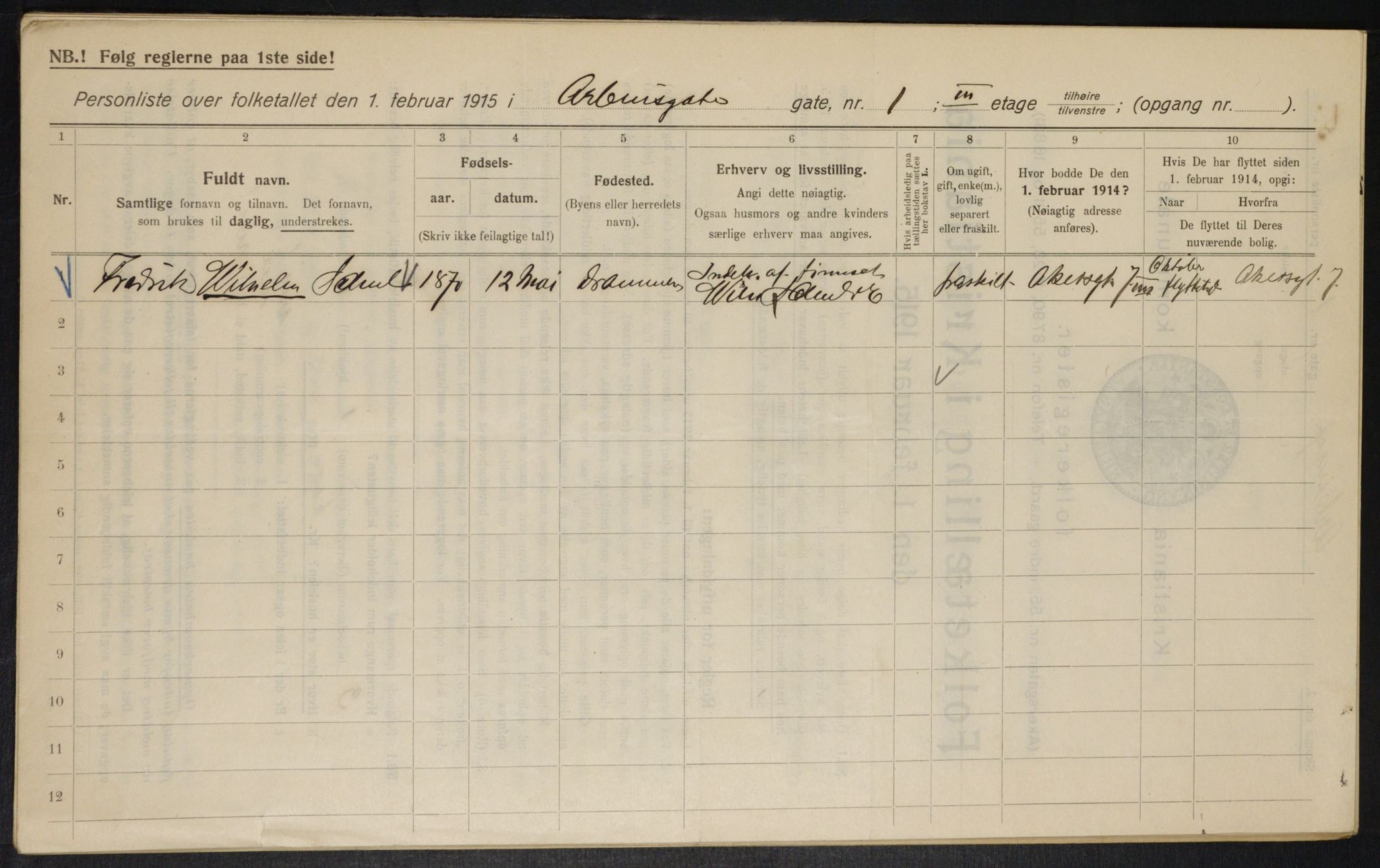 OBA, Municipal Census 1915 for Kristiania, 1915, p. 1464