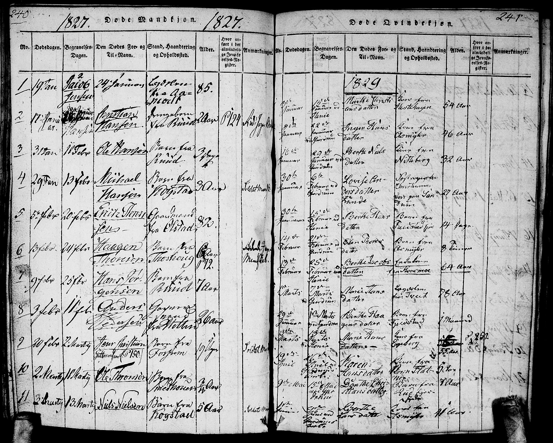 Gjerdrum prestekontor Kirkebøker, AV/SAO-A-10412b/G/Ga/L0001: Parish register (copy) no. I 1, 1816-1837, p. 240-241