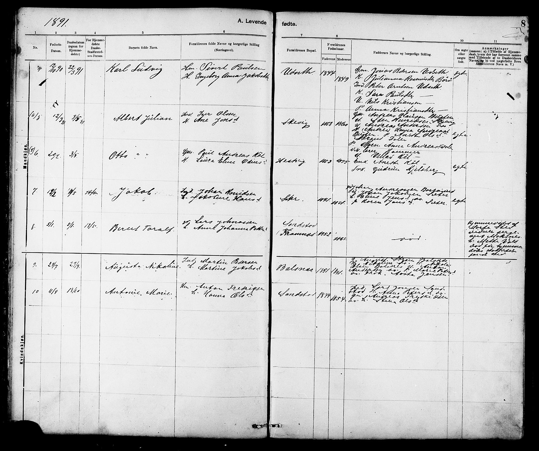 Ministerialprotokoller, klokkerbøker og fødselsregistre - Sør-Trøndelag, AV/SAT-A-1456/639/L0573: Parish register (copy) no. 639C01, 1890-1905, p. 8