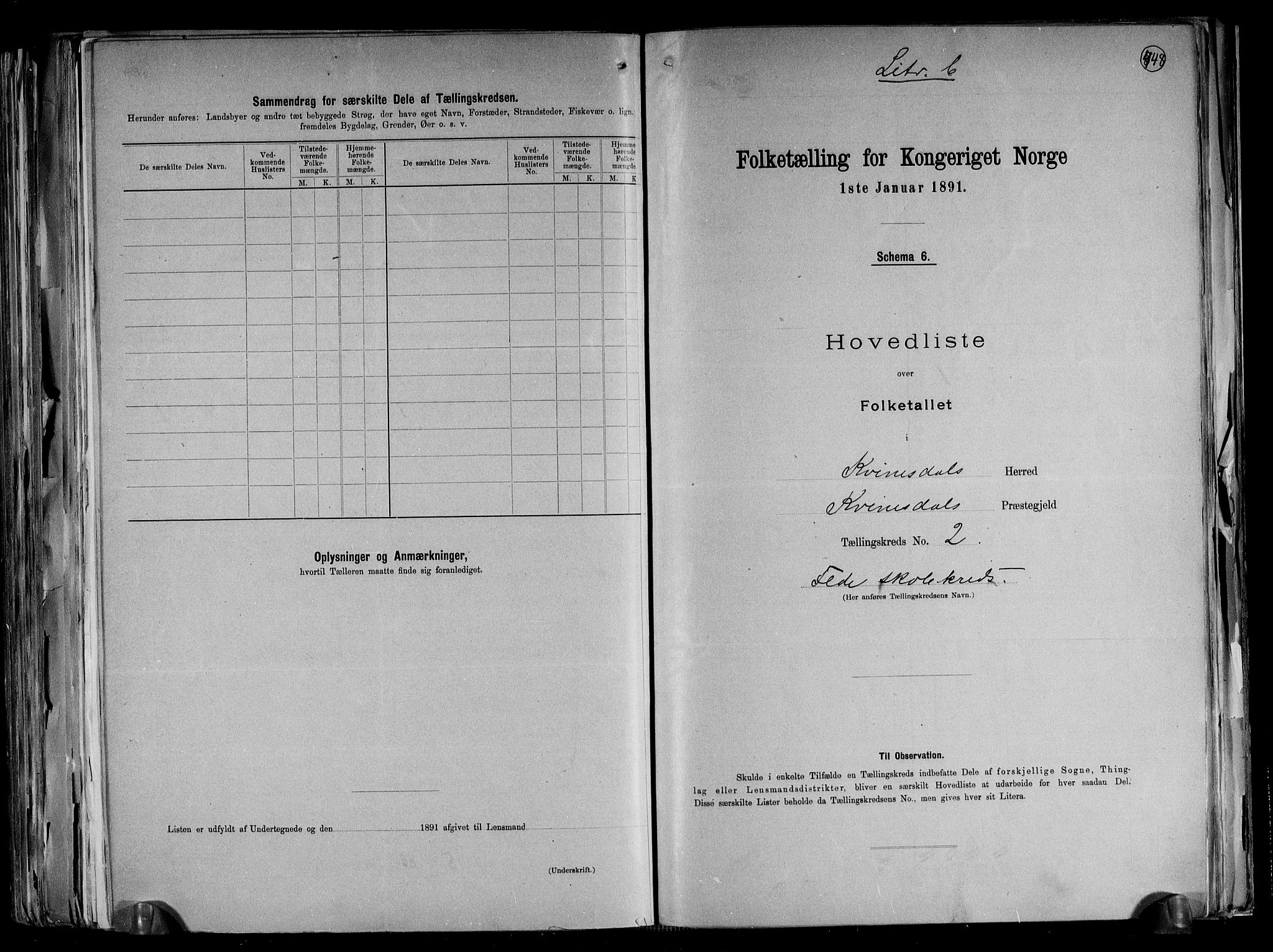 RA, 1891 census for 1037 Kvinesdal, 1891, p. 10