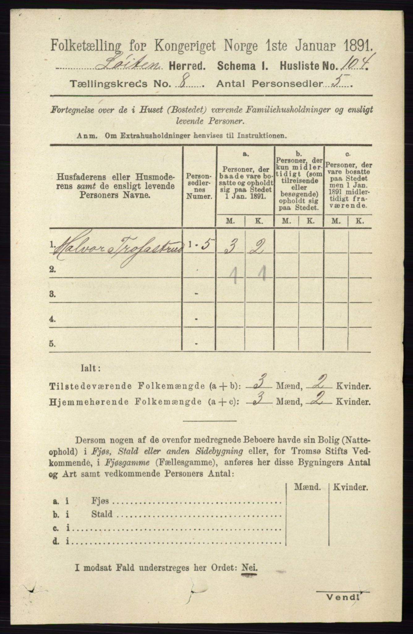 RA, 1891 census for 0415 Løten, 1891, p. 5296