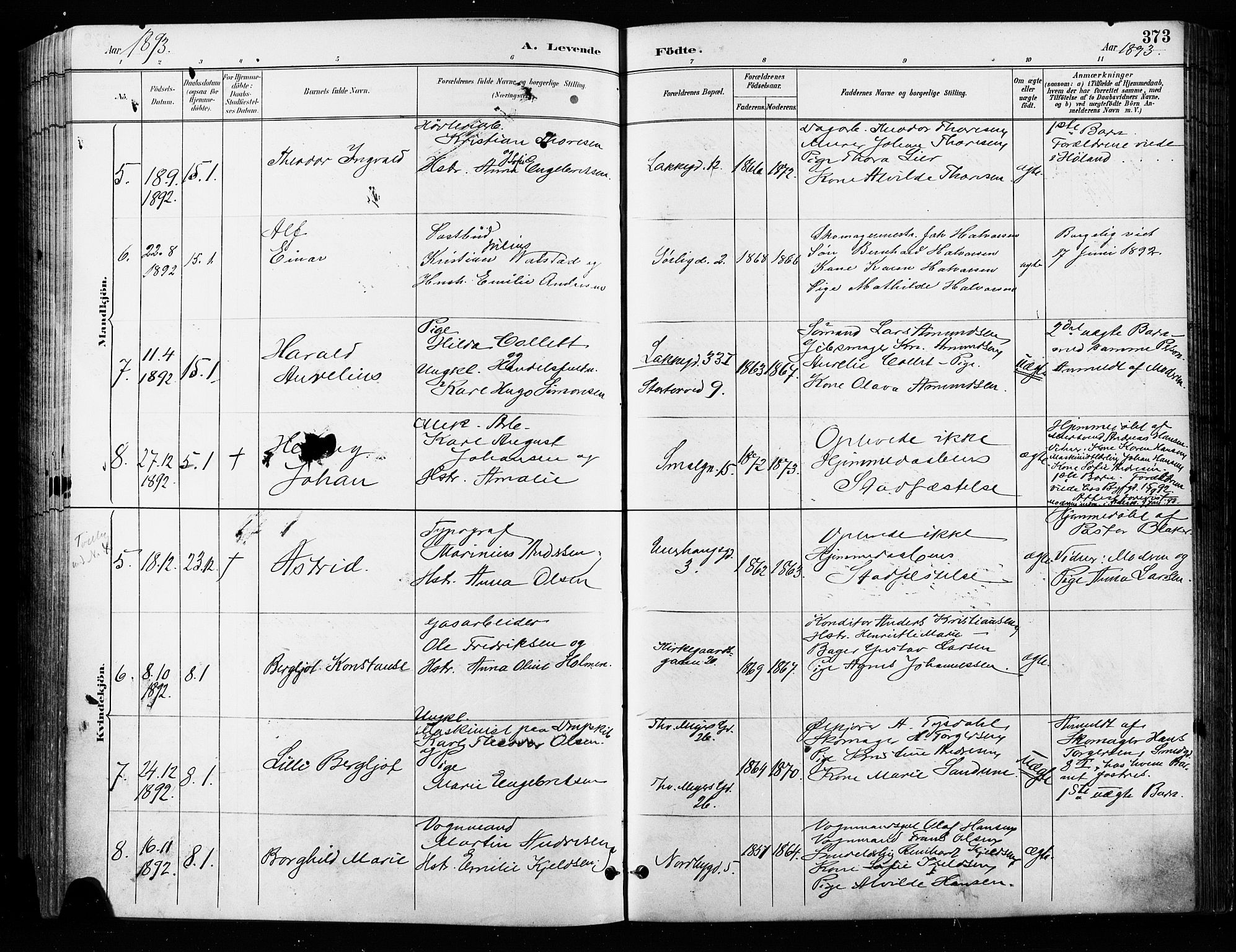 Grønland prestekontor Kirkebøker, AV/SAO-A-10848/F/Fa/L0009: Parish register (official) no. 9, 1888-1893, p. 373