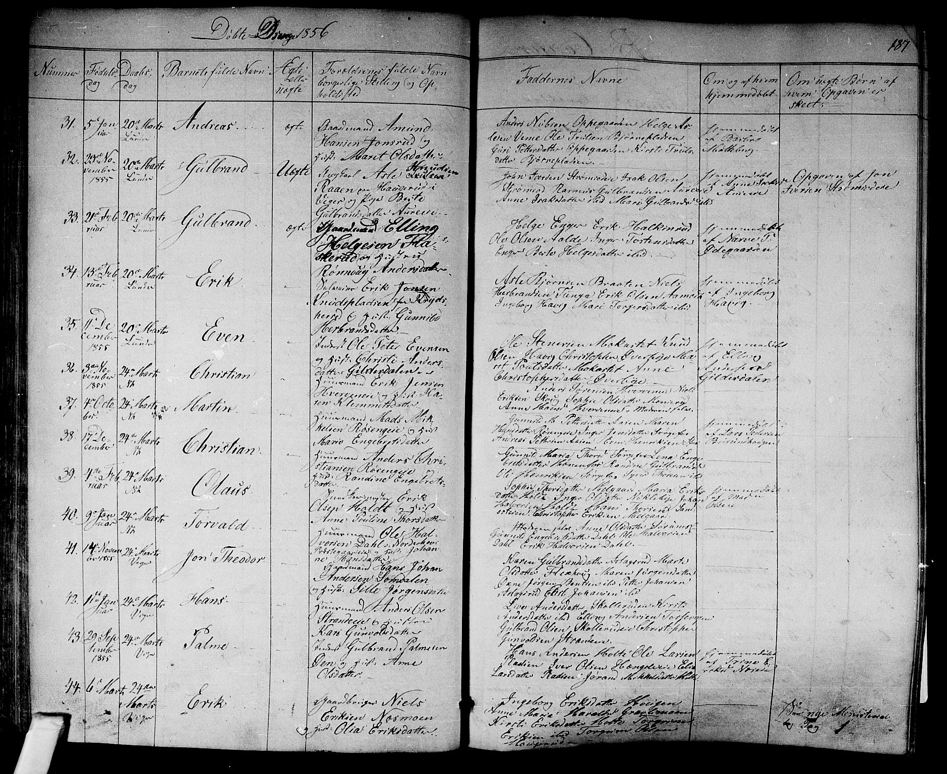 Norderhov kirkebøker, AV/SAKO-A-237/F/Fa/L0011: Parish register (official) no. 11, 1847-1856, p. 187