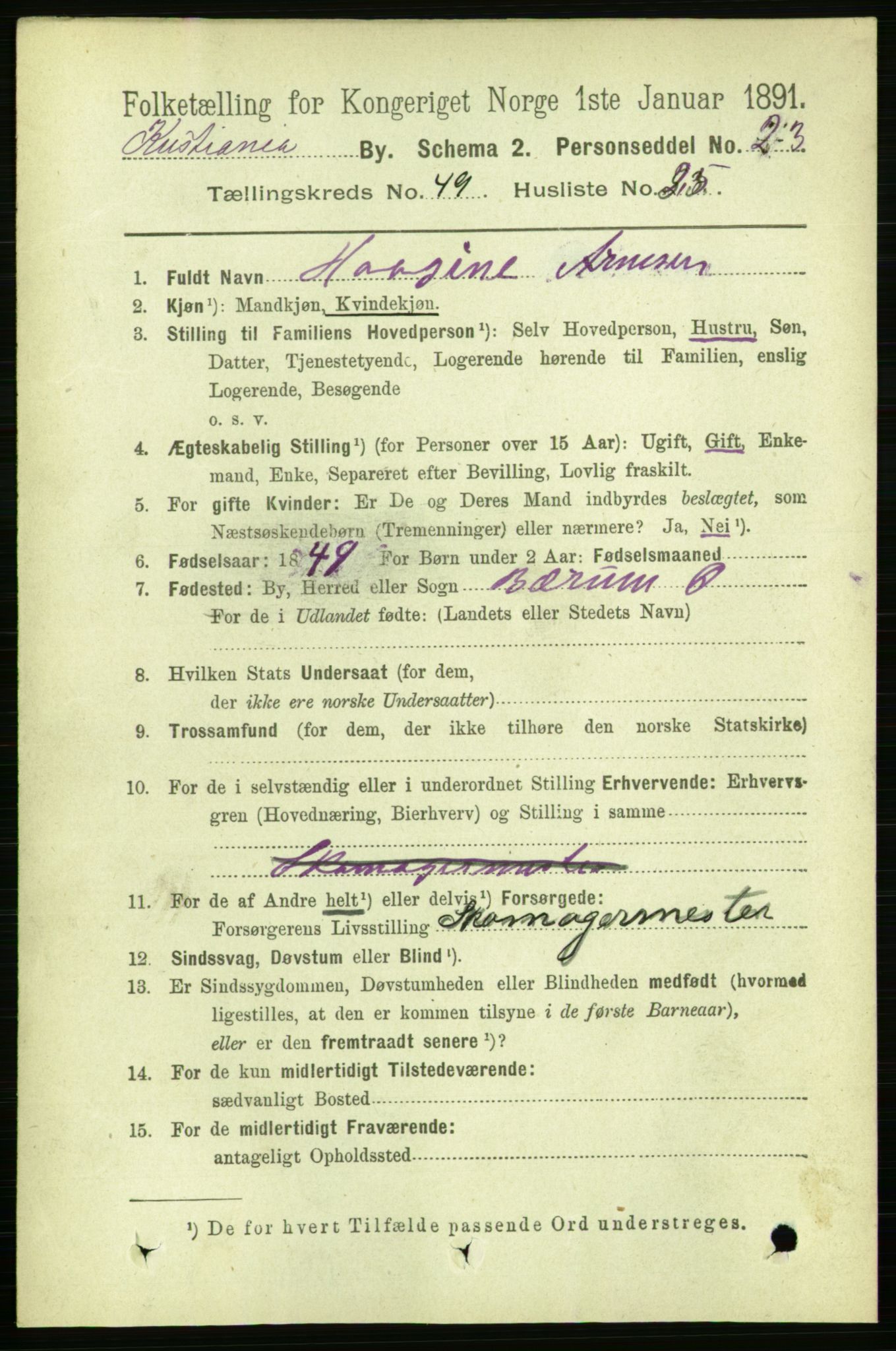 RA, 1891 census for 0301 Kristiania, 1891, p. 28853